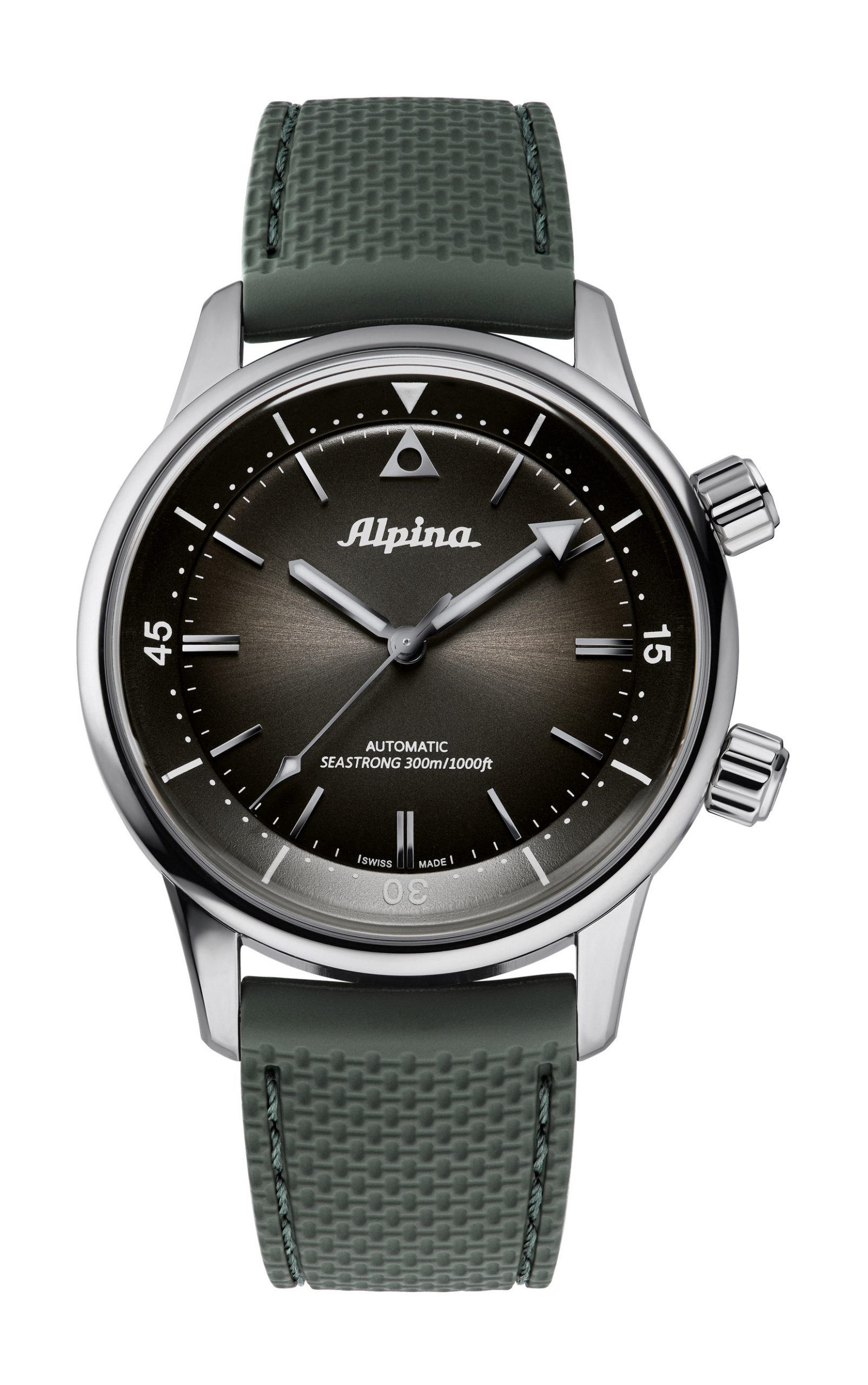 Alpina Seastrong Diver 300 Heritage Green luxury timepiece - detailed view