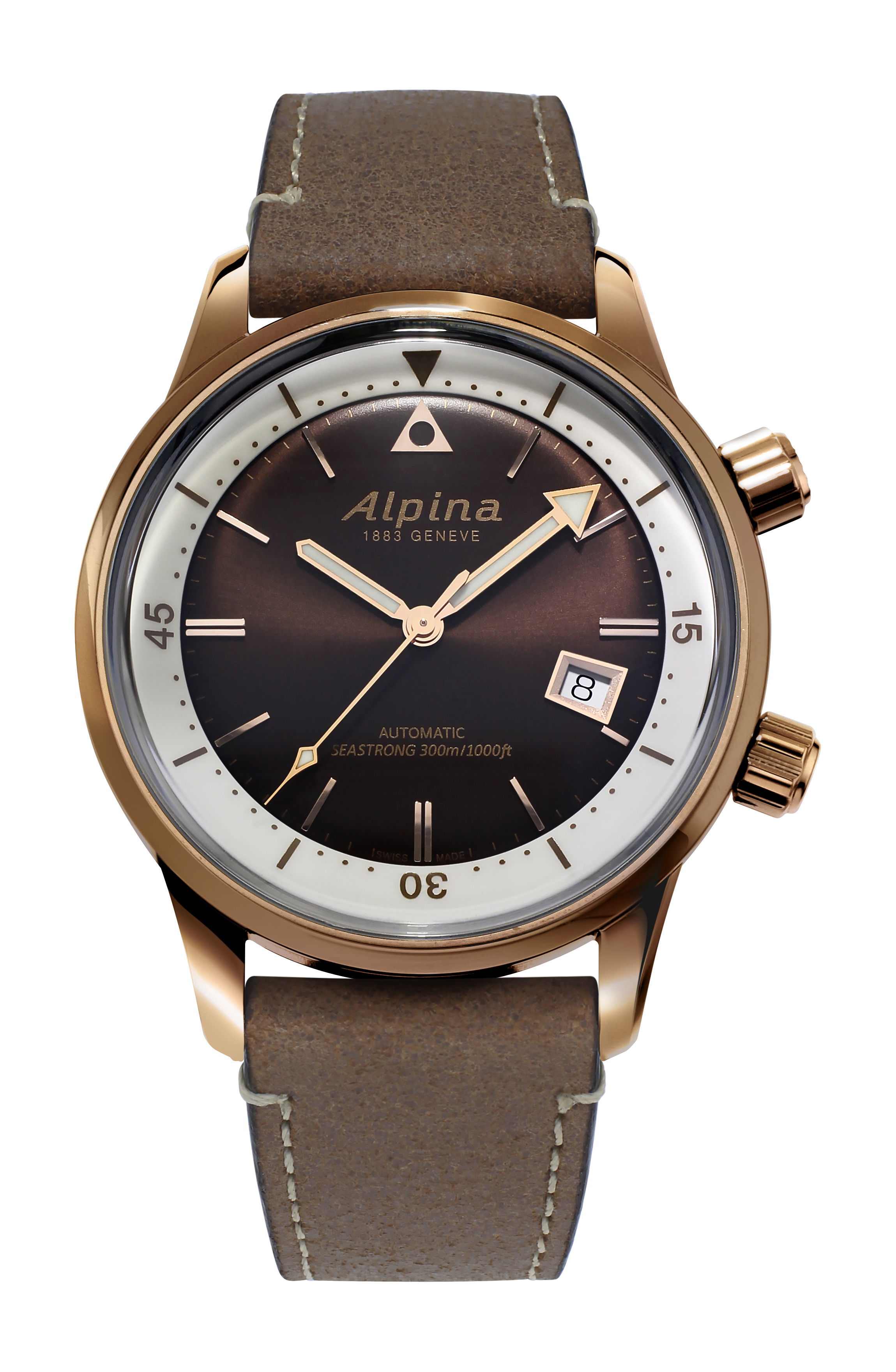 Alpina Seastrong Diver 300 Heritage luxury timepiece - detailed view