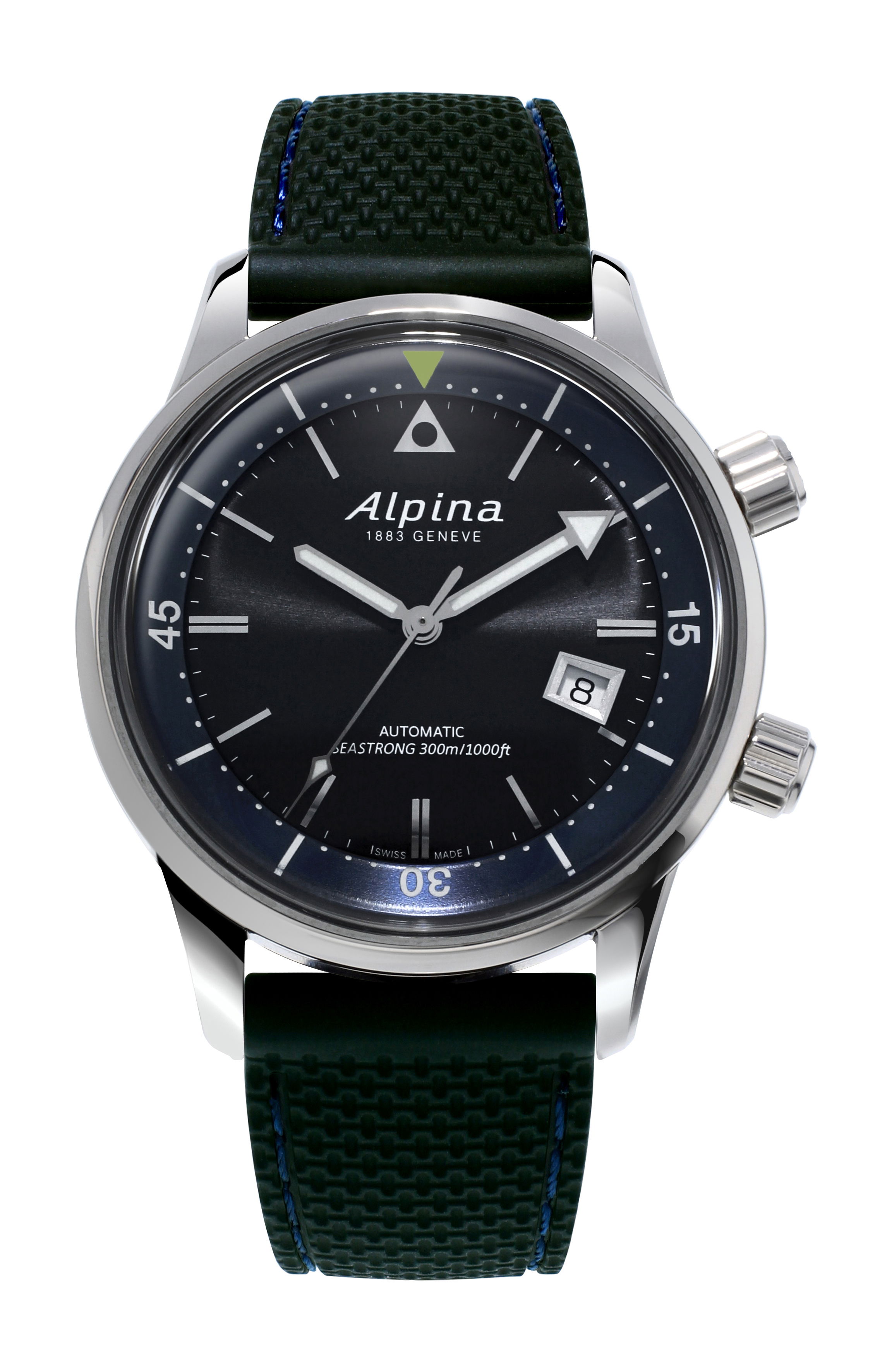 Alpina Seastrong Diver 300 Heritage luxury timepiece - detailed view