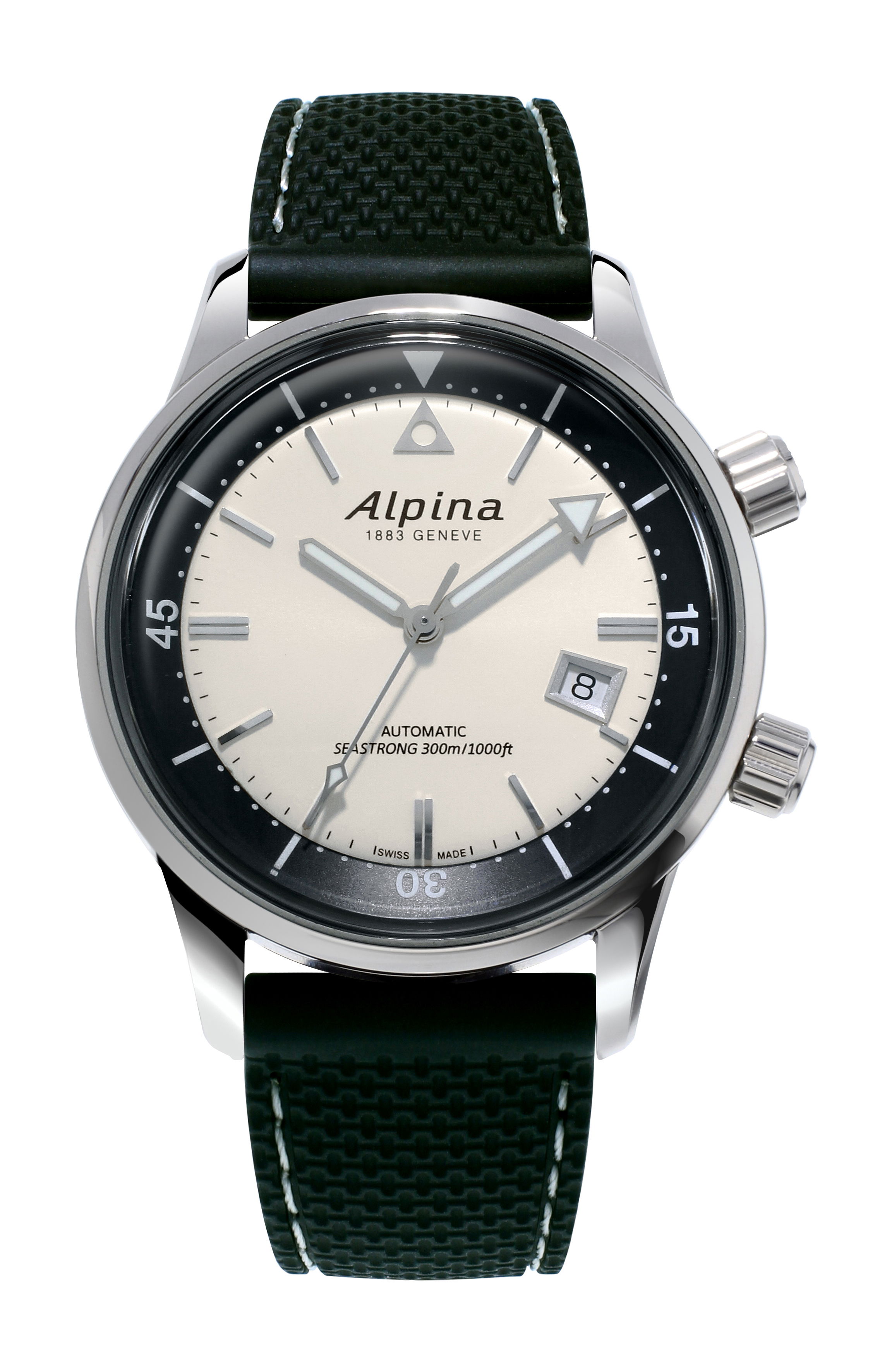 Alpina Seastrong Diver 300 Heritage Silver luxury timepiece - detailed view