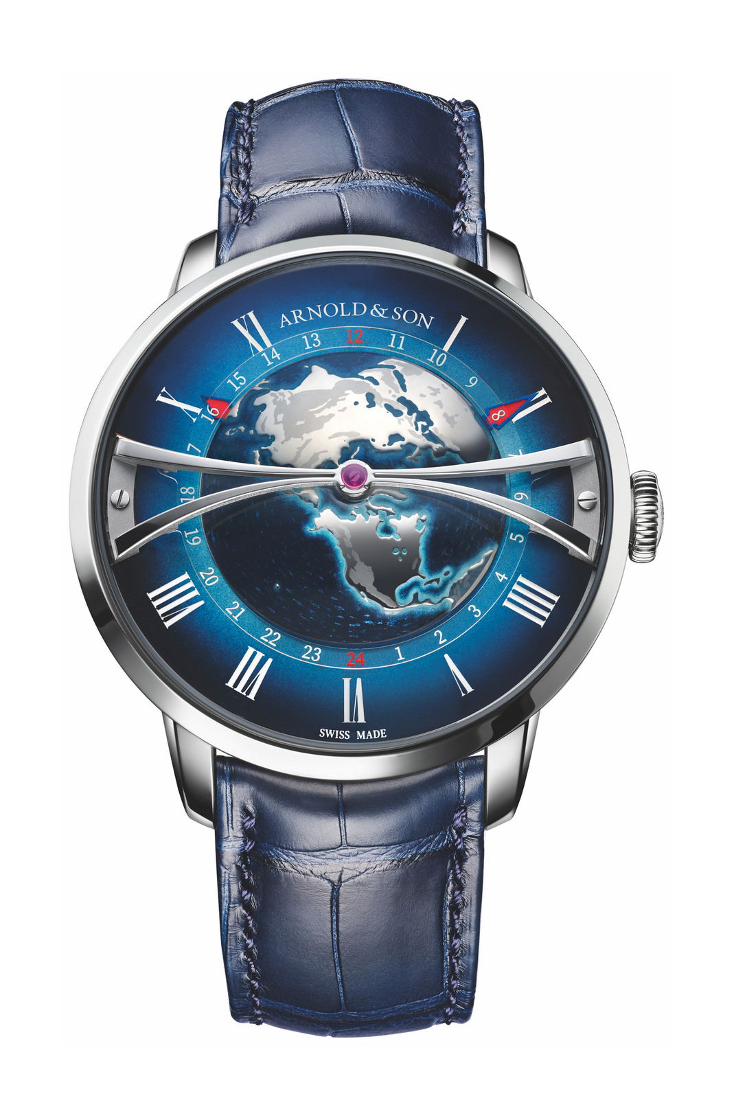 Arnold & Son Globetrotter Steel Blue luxury timepiece - detailed view