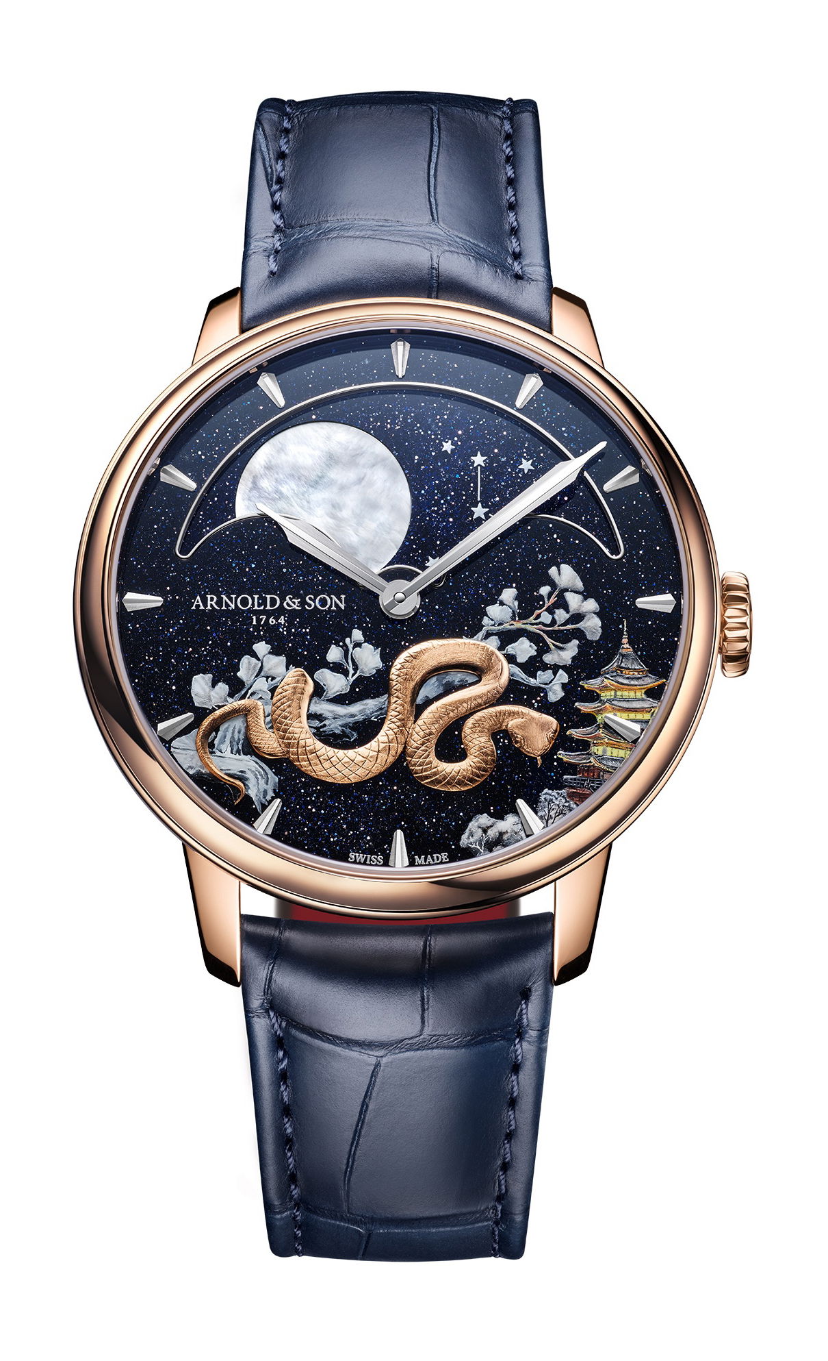 Arnold & Son Perpetual Moon 41.5 Red Gold “Year of the Snake” luxury timepiece - detailed view
