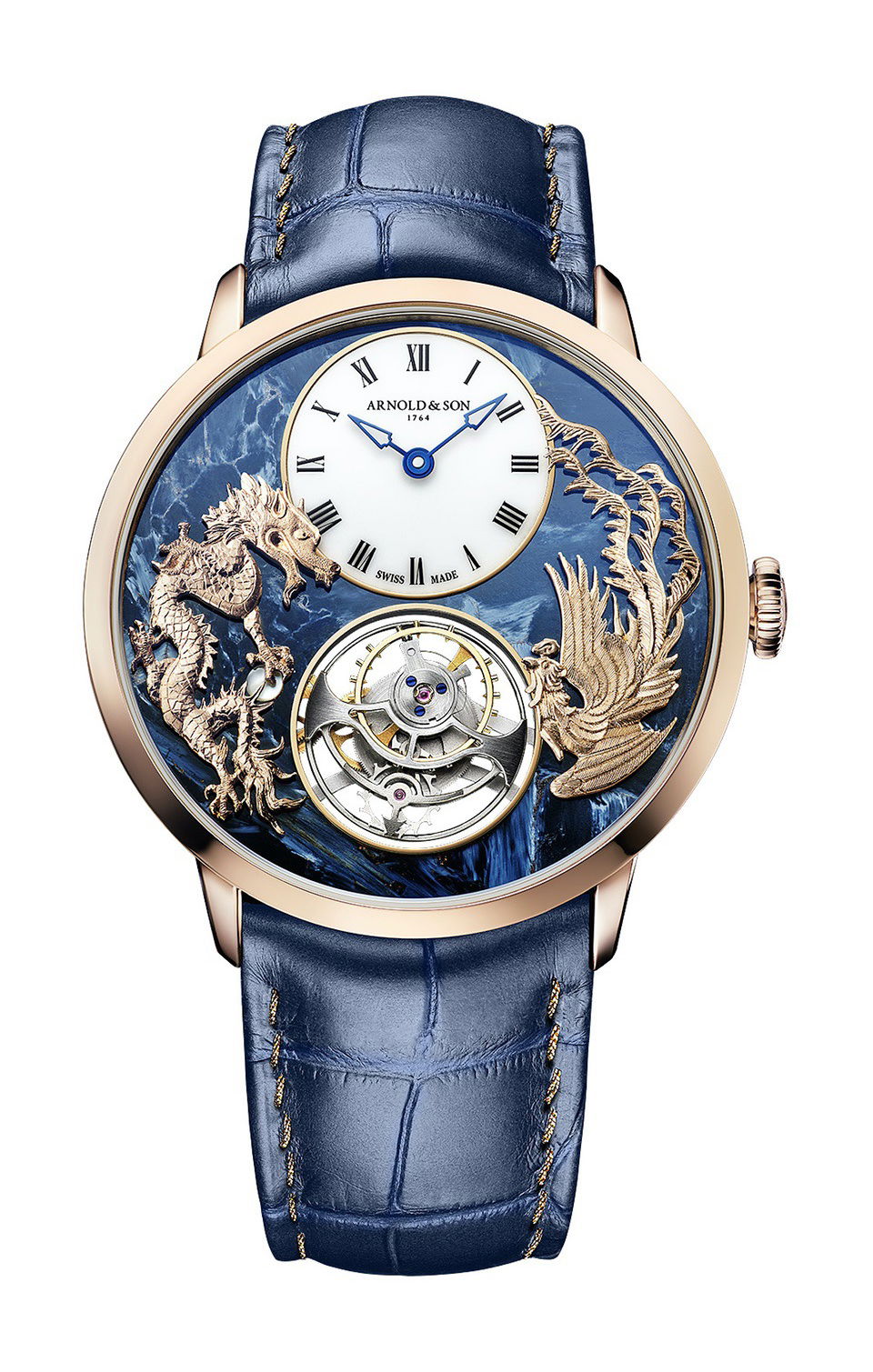 Arnold & Son Ultrathin Tourbillon Dragon & Phoenix Pietersite luxury timepiece - detailed view