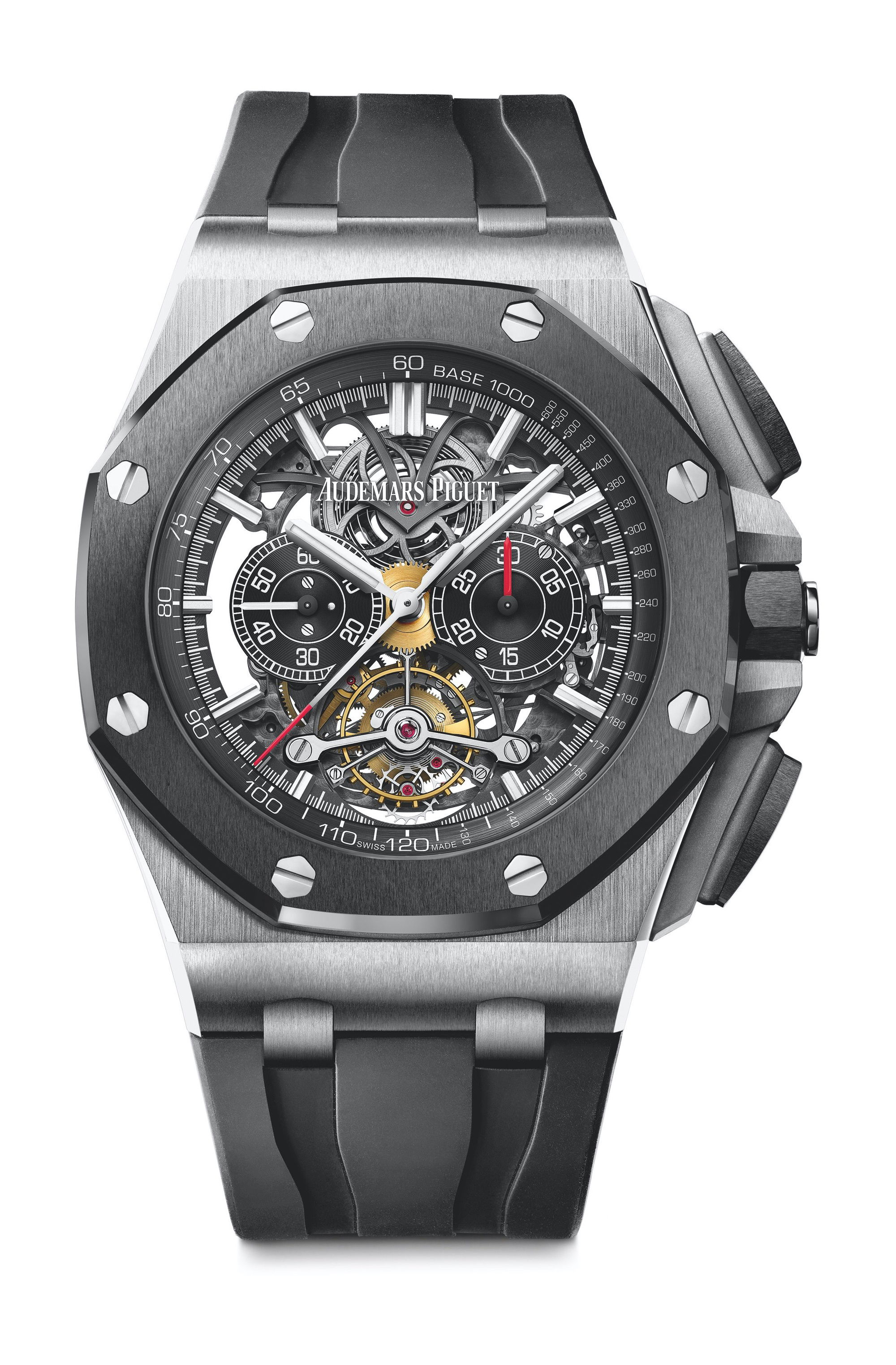 Audemars Piguet Royal Oak OffshoreTourbillon Chronograph Openworked luxury timepiece - detailed view