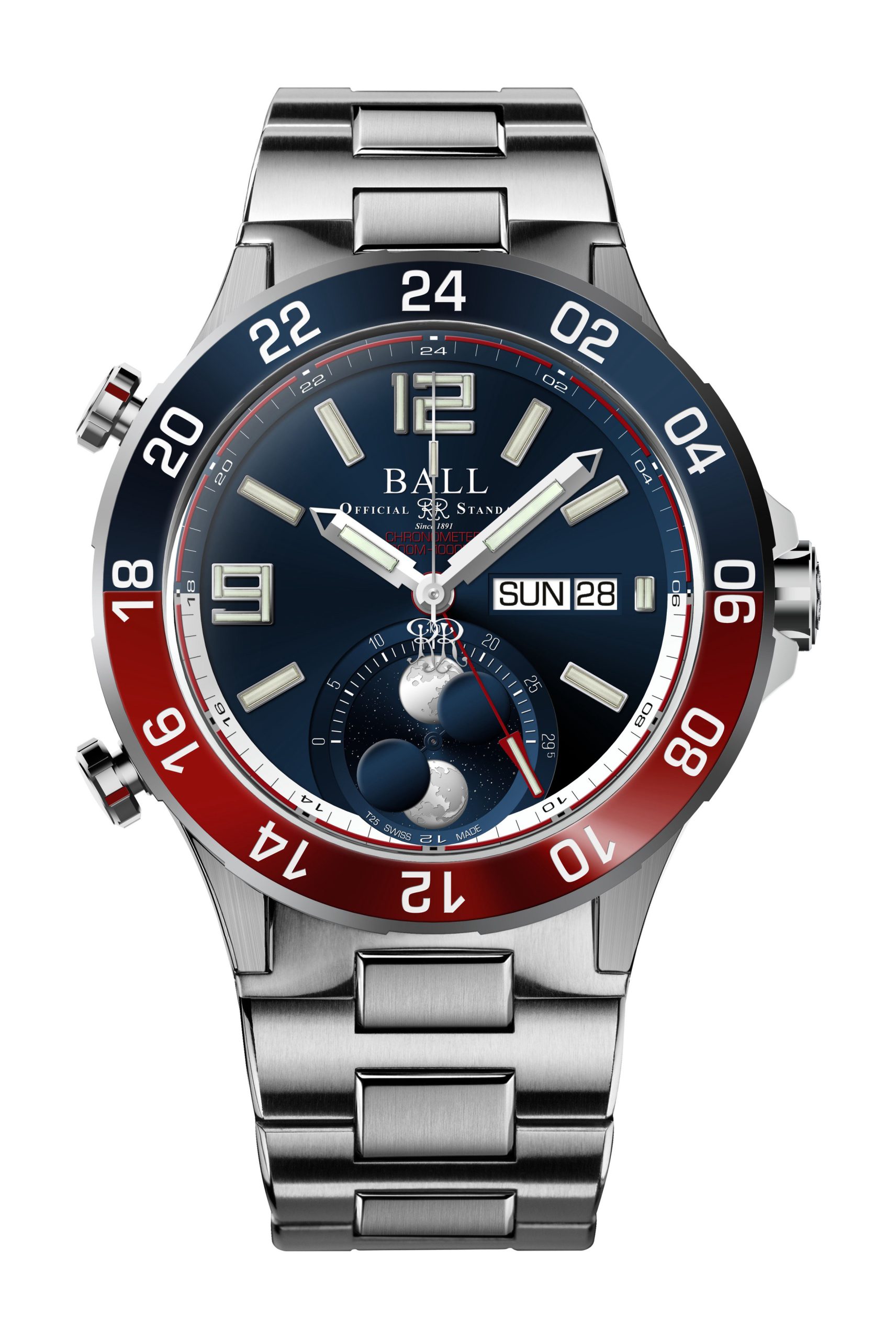 BALL Roadmaster Marine GMT Moon Phase luxury timepiece - detailed view