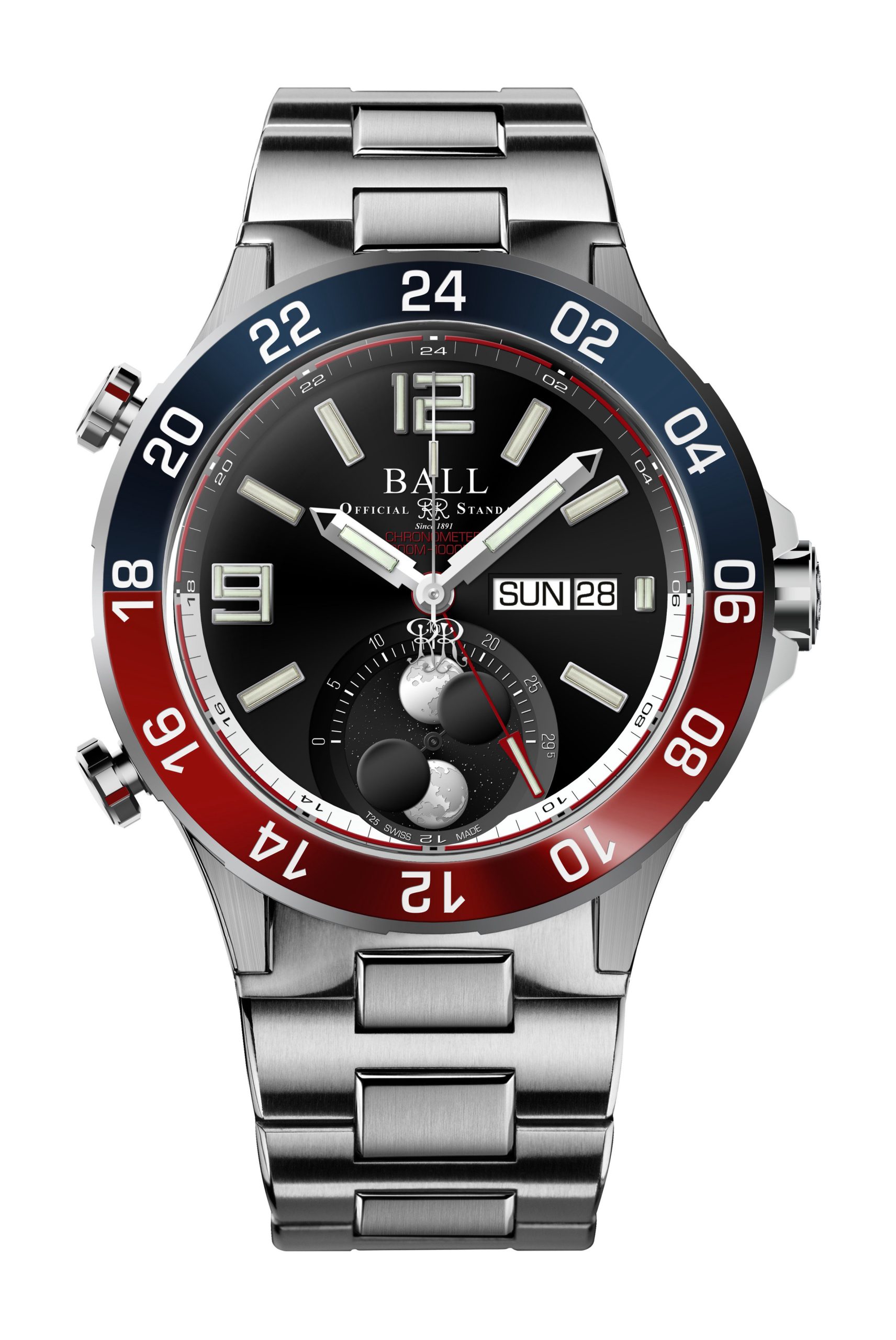 BALL Roadmaster Marine GMT Moon Phase luxury timepiece - detailed view