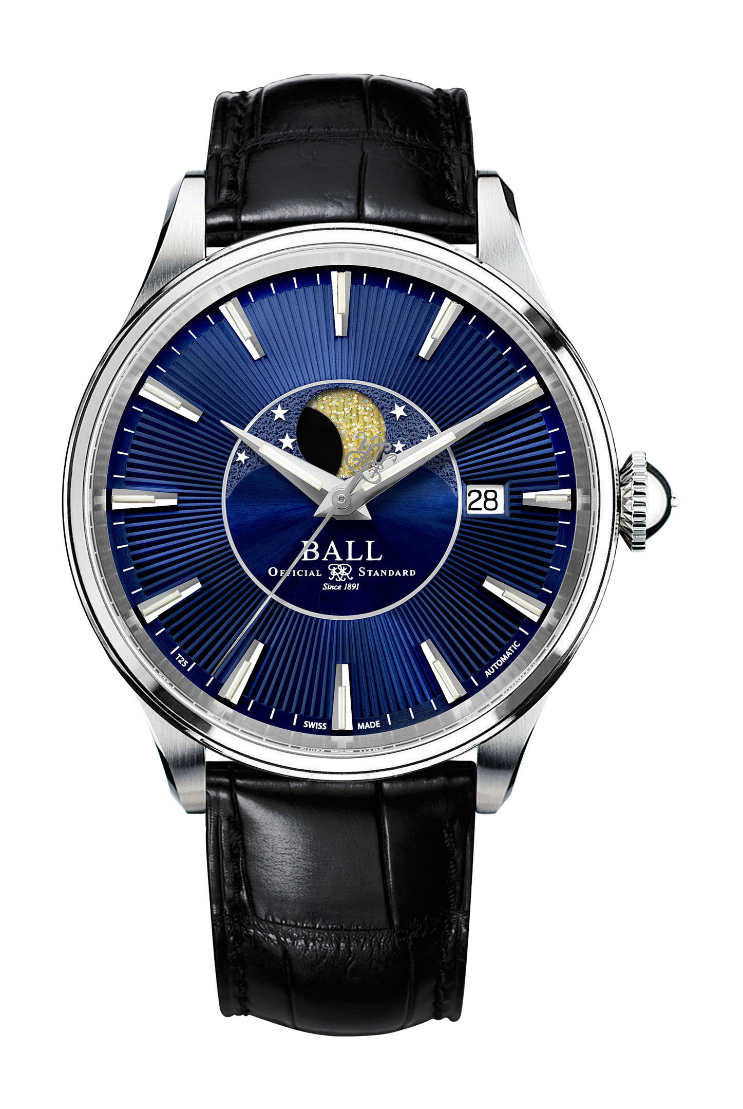 BALL Trainmaster Moon Phase luxury timepiece - detailed view