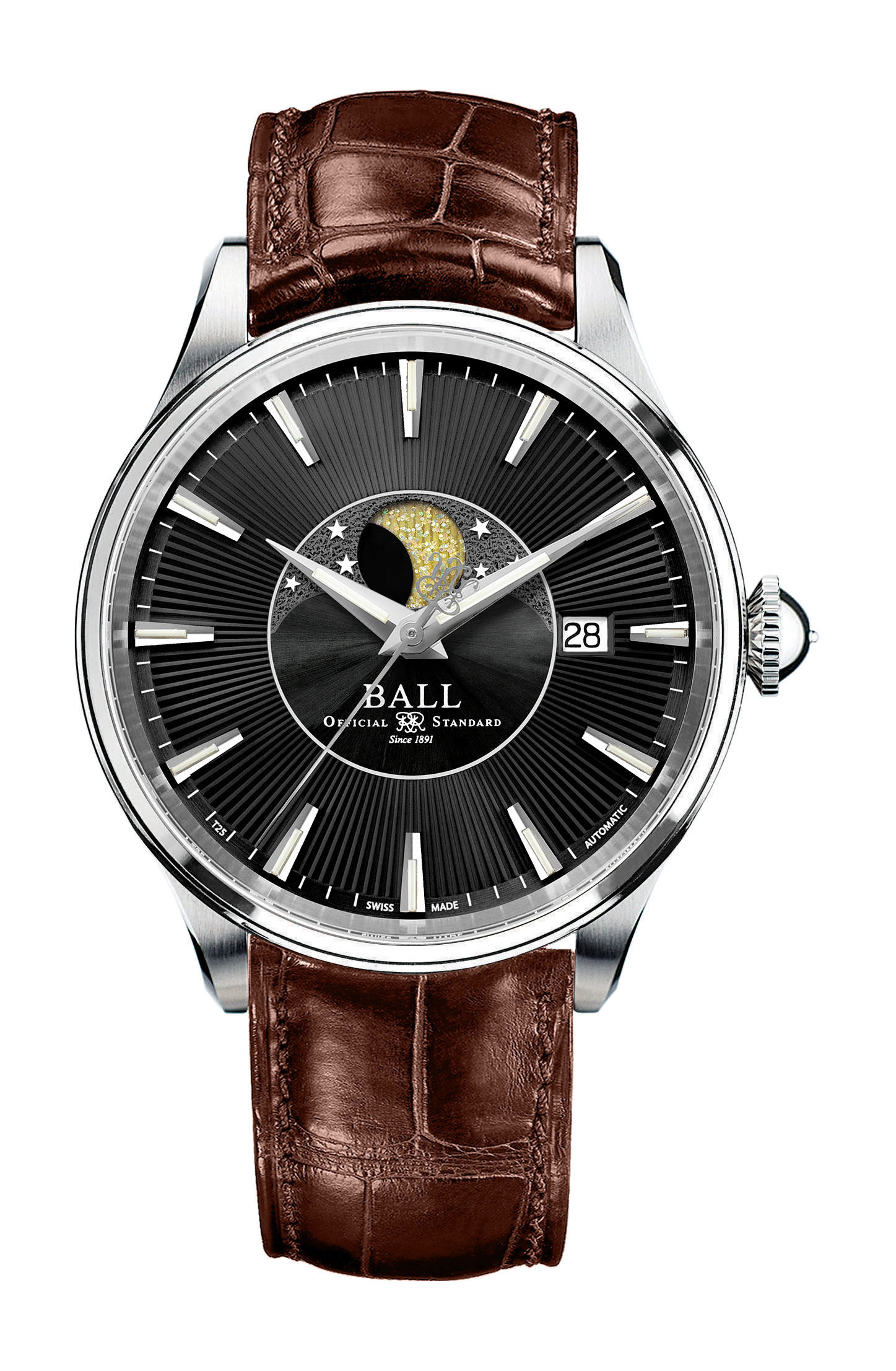 BALL Trainmaster Moon Phase luxury timepiece - detailed view
