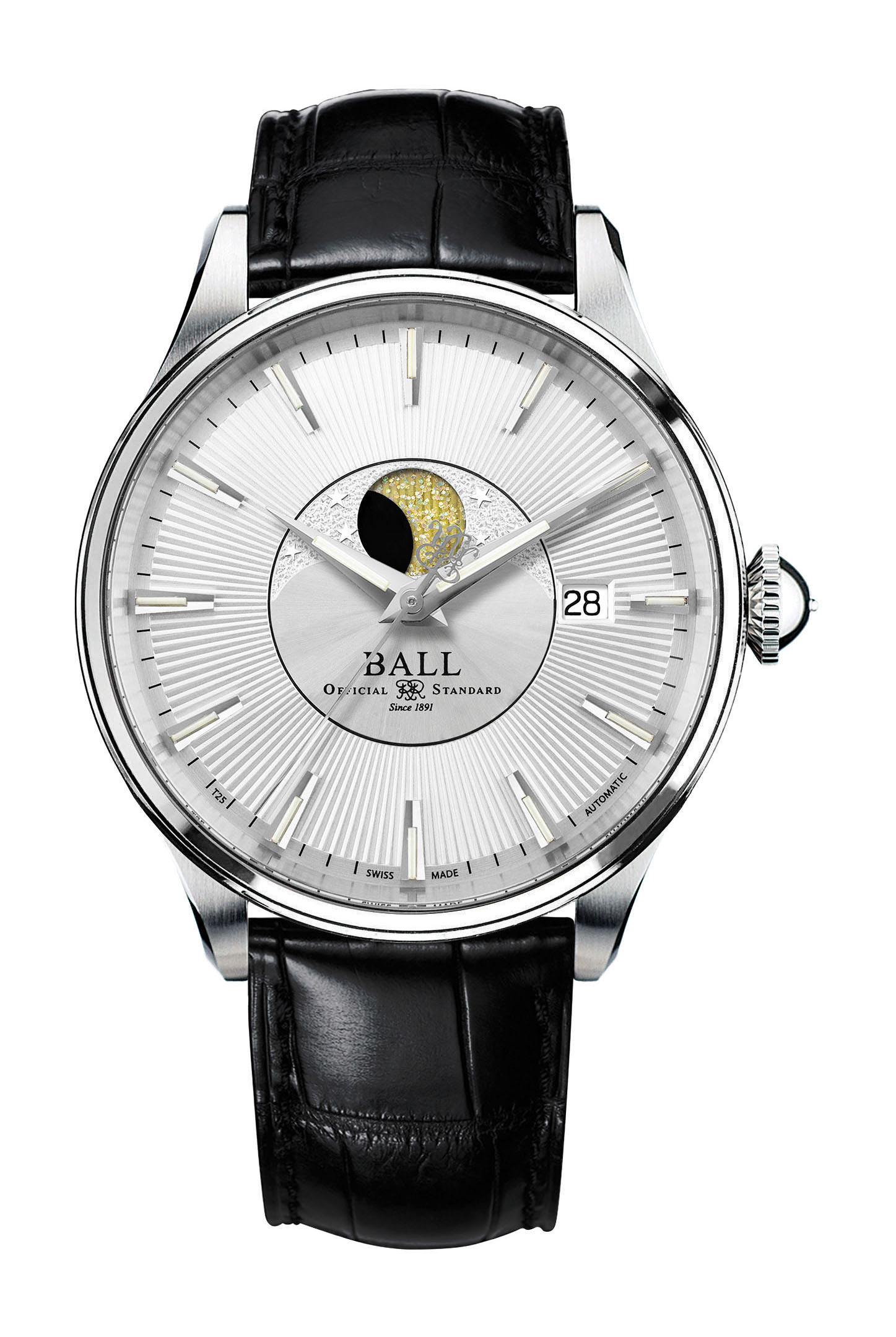 BALL Trainmaster Moon Phase luxury timepiece - detailed view