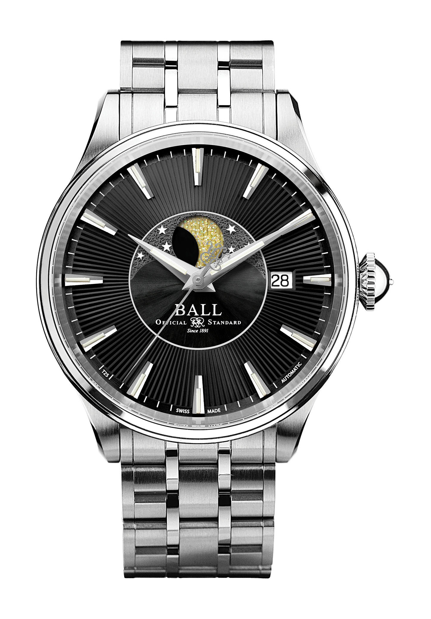 BALL Trainmaster Moon Phase luxury timepiece - detailed view