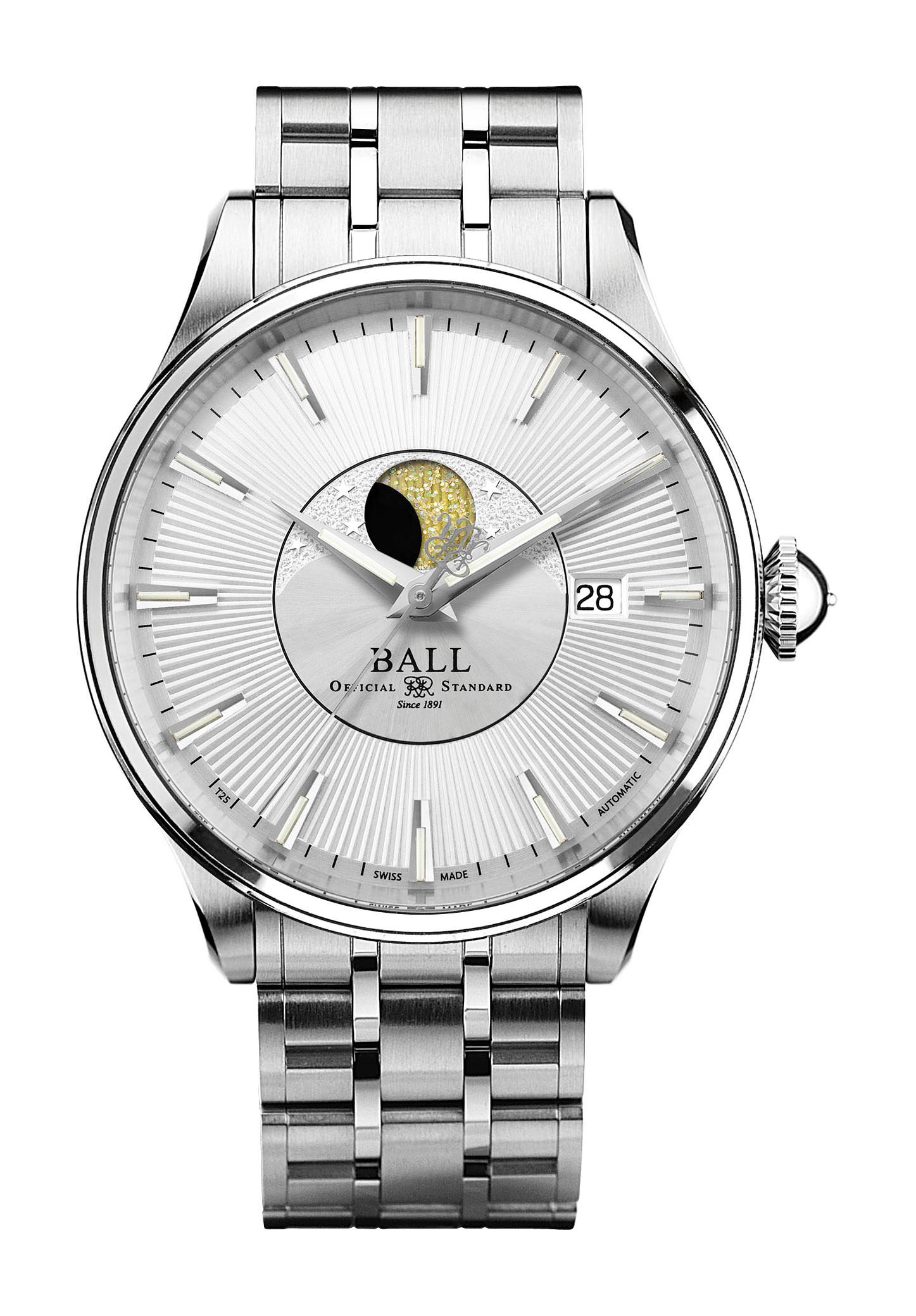 BALL Trainmaster Moon Phase luxury timepiece - detailed view