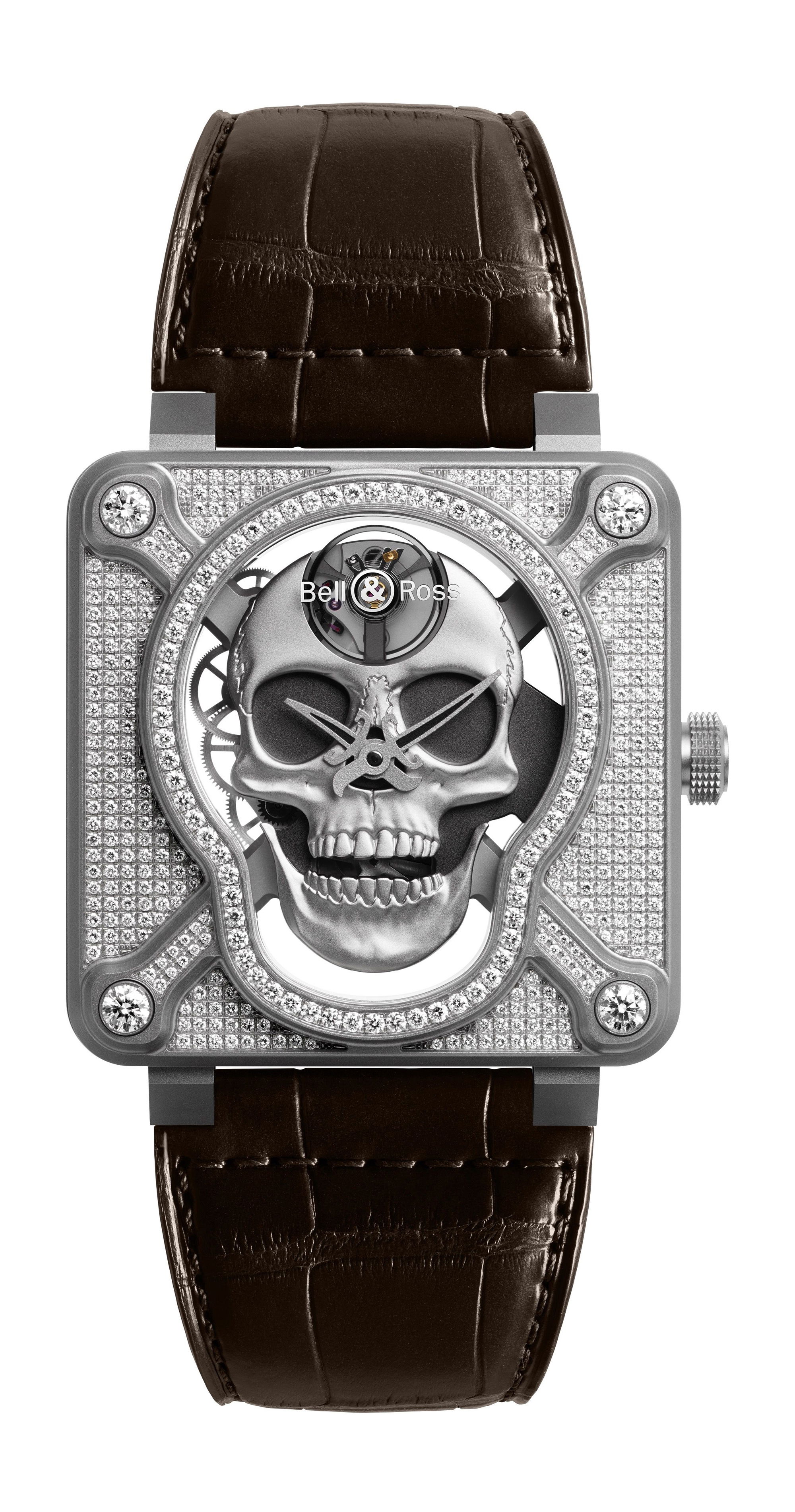 Bell & Ross BR 01 Laughing Skull Full Diamond luxury timepiece - detailed view