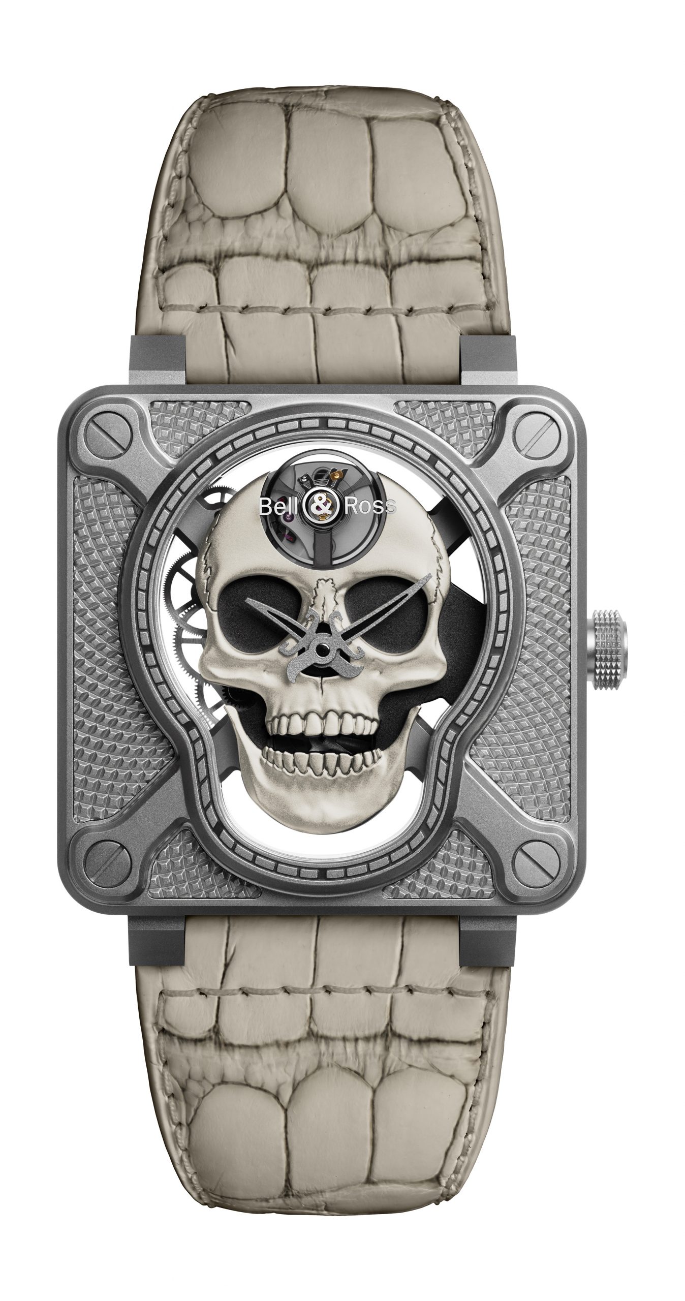 Bell & Ross BR 01 LAUGHING SKULL WHITE luxury timepiece - detailed view