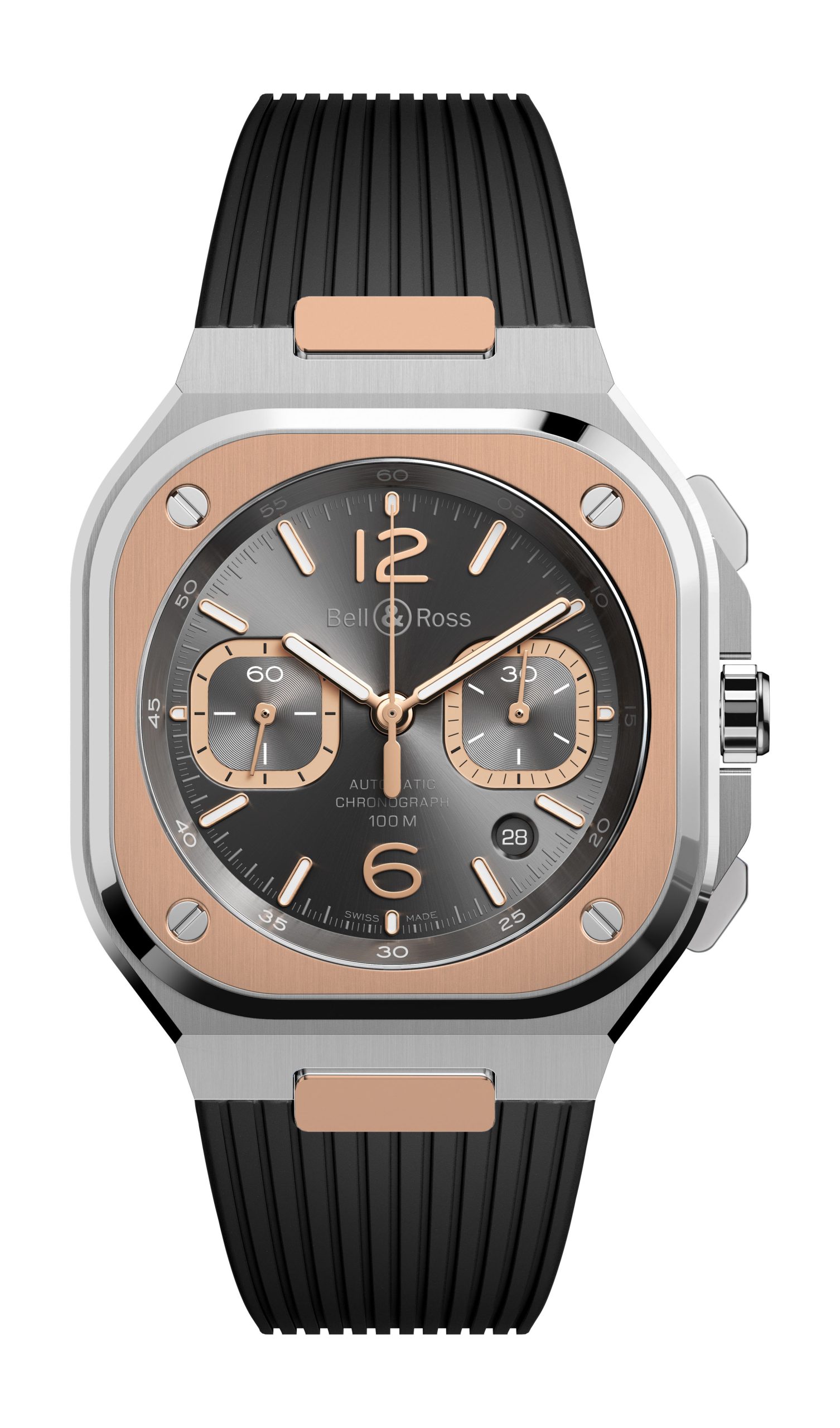 Bell & Ross BR 05 Chrono Gray Steel & Gold luxury timepiece - detailed view