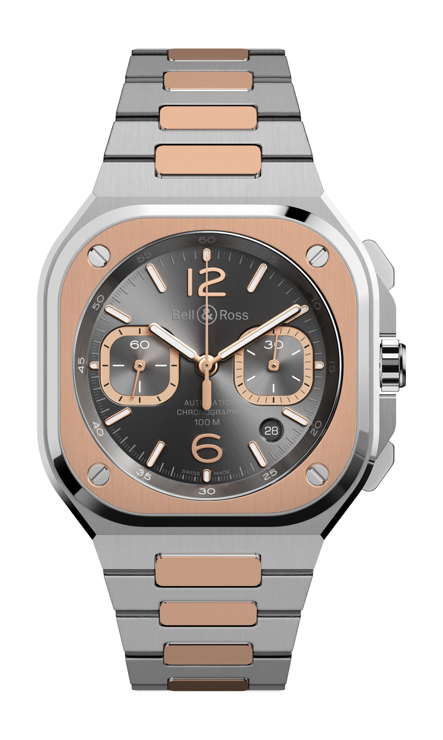 Bell & Ross BR 05 Chrono Gray Steel & Gold luxury timepiece - detailed view