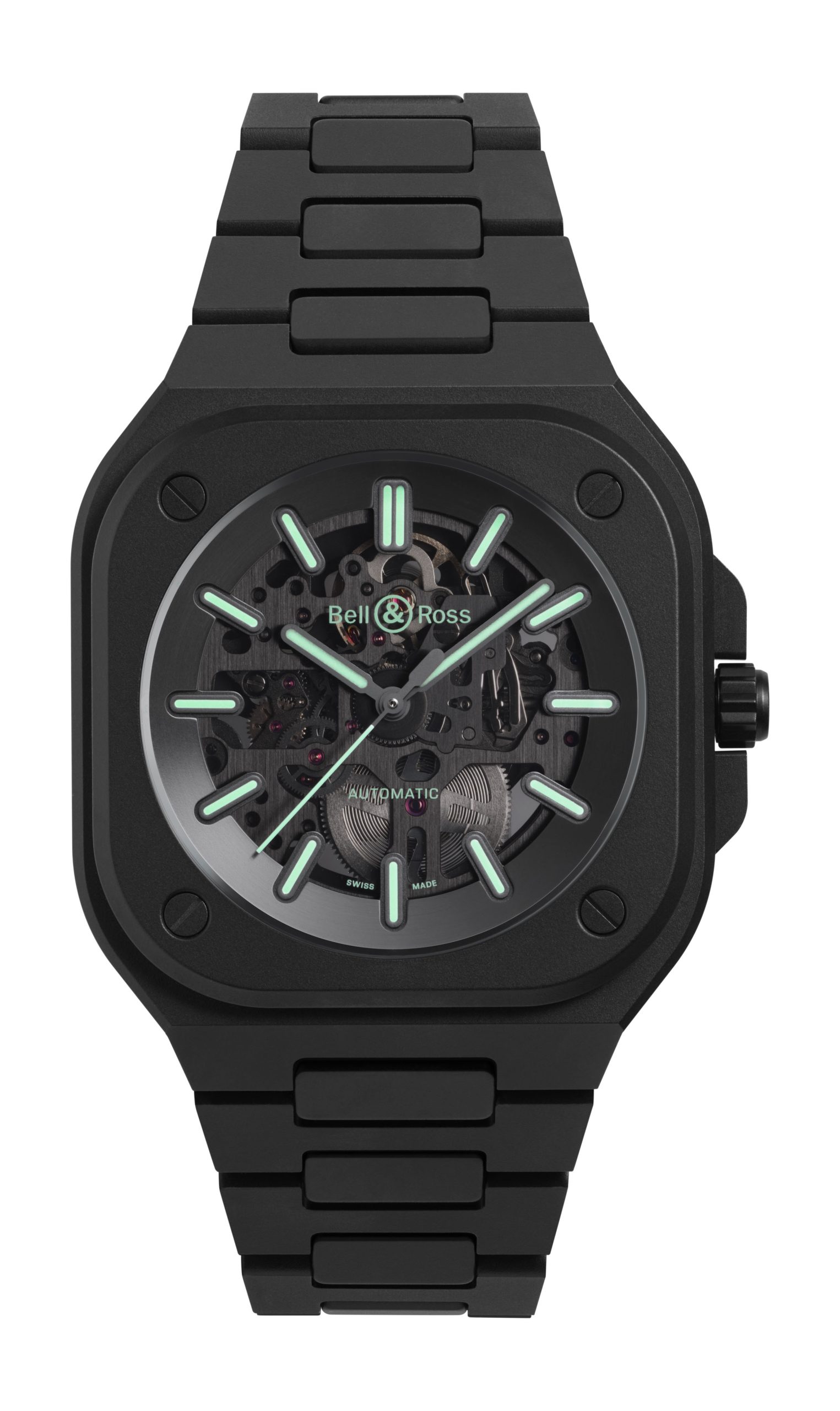 Bell & Ross BR 05 Skeleton Black Lum Ceramic luxury timepiece - detailed view