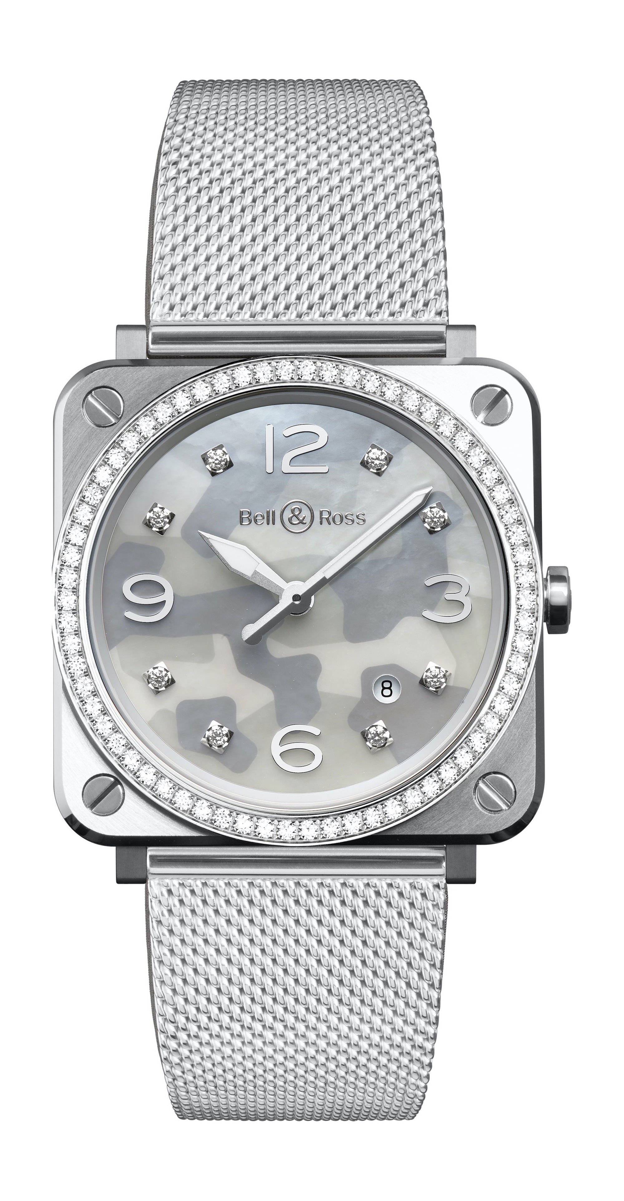 Bell & Ross BR S Grey Camouflage Diamonds luxury timepiece - detailed view