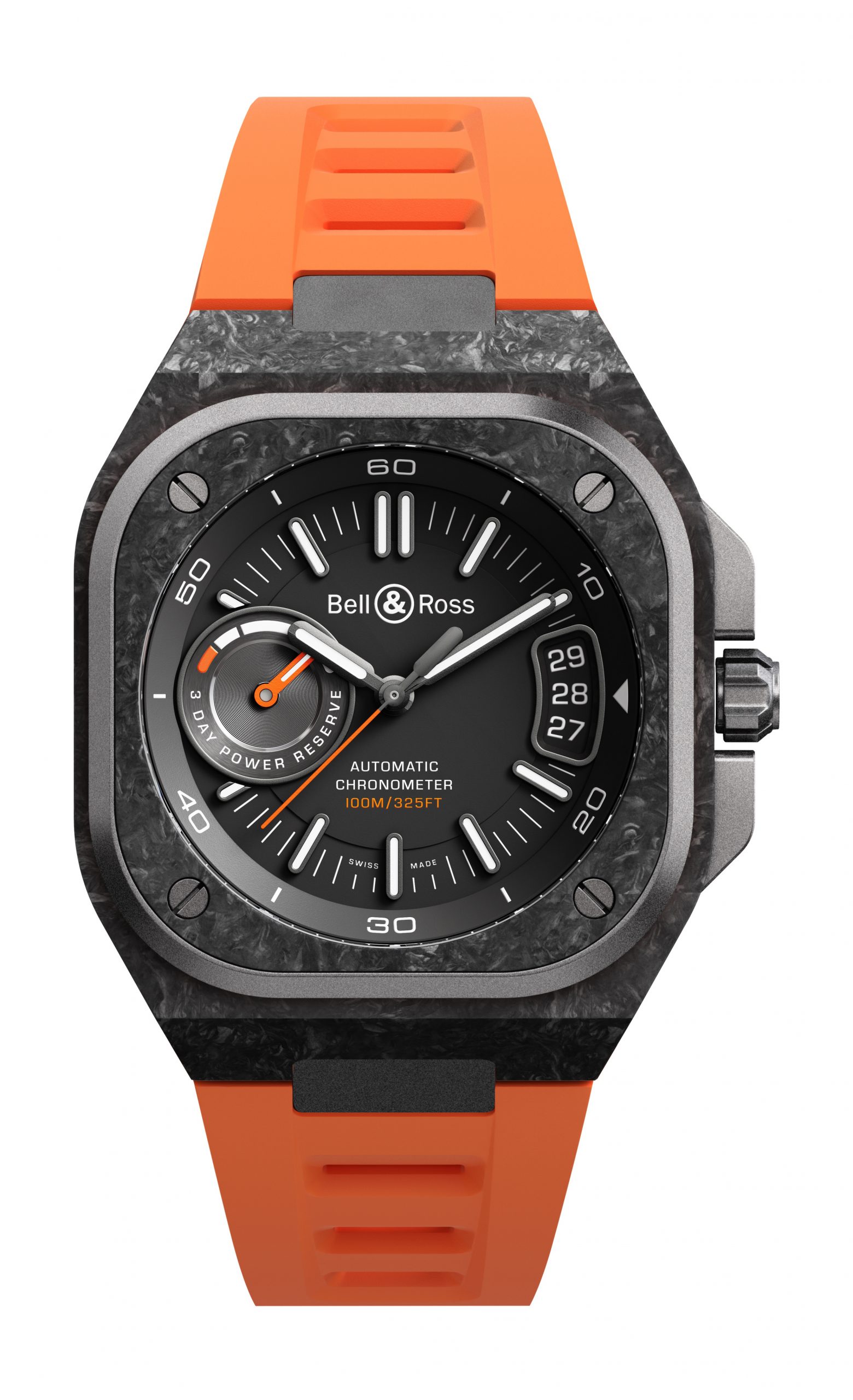 Bell & Ross BR-X5 Carbon Orange luxury timepiece - detailed view
