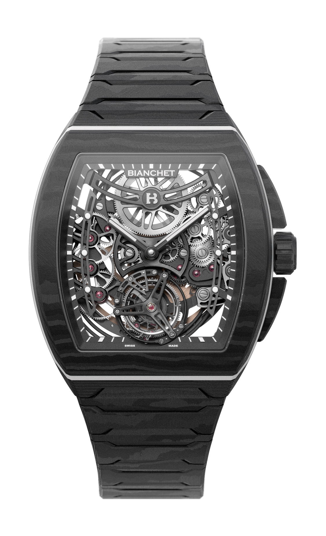 Bianchet B 1.618 Flying Tourbillon UltraFino Carbon Skeleton White luxury timepiece - detailed view