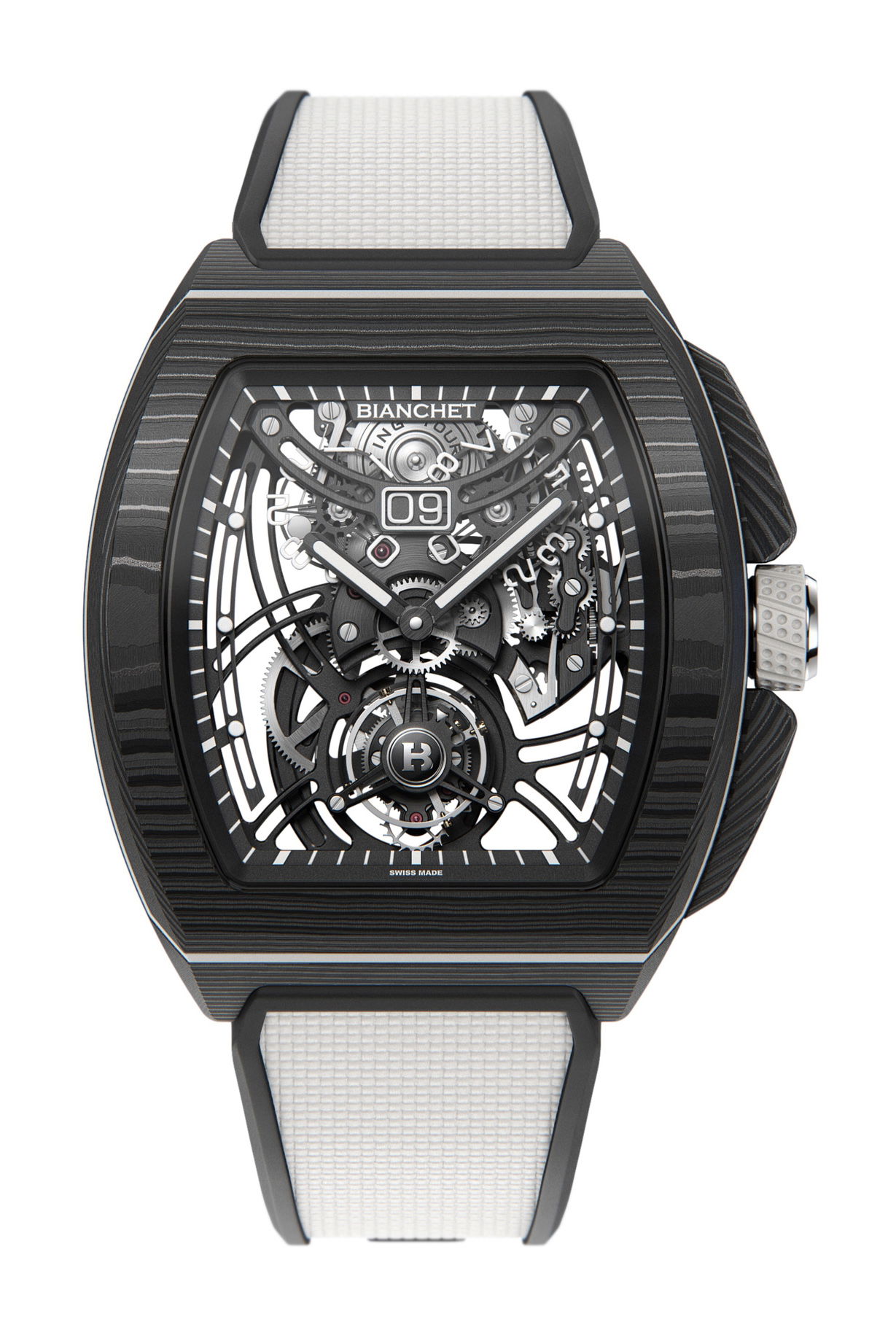 Bianchet Flying Tourbillon Grande Date B1.618 Carbon White luxury timepiece - detailed view