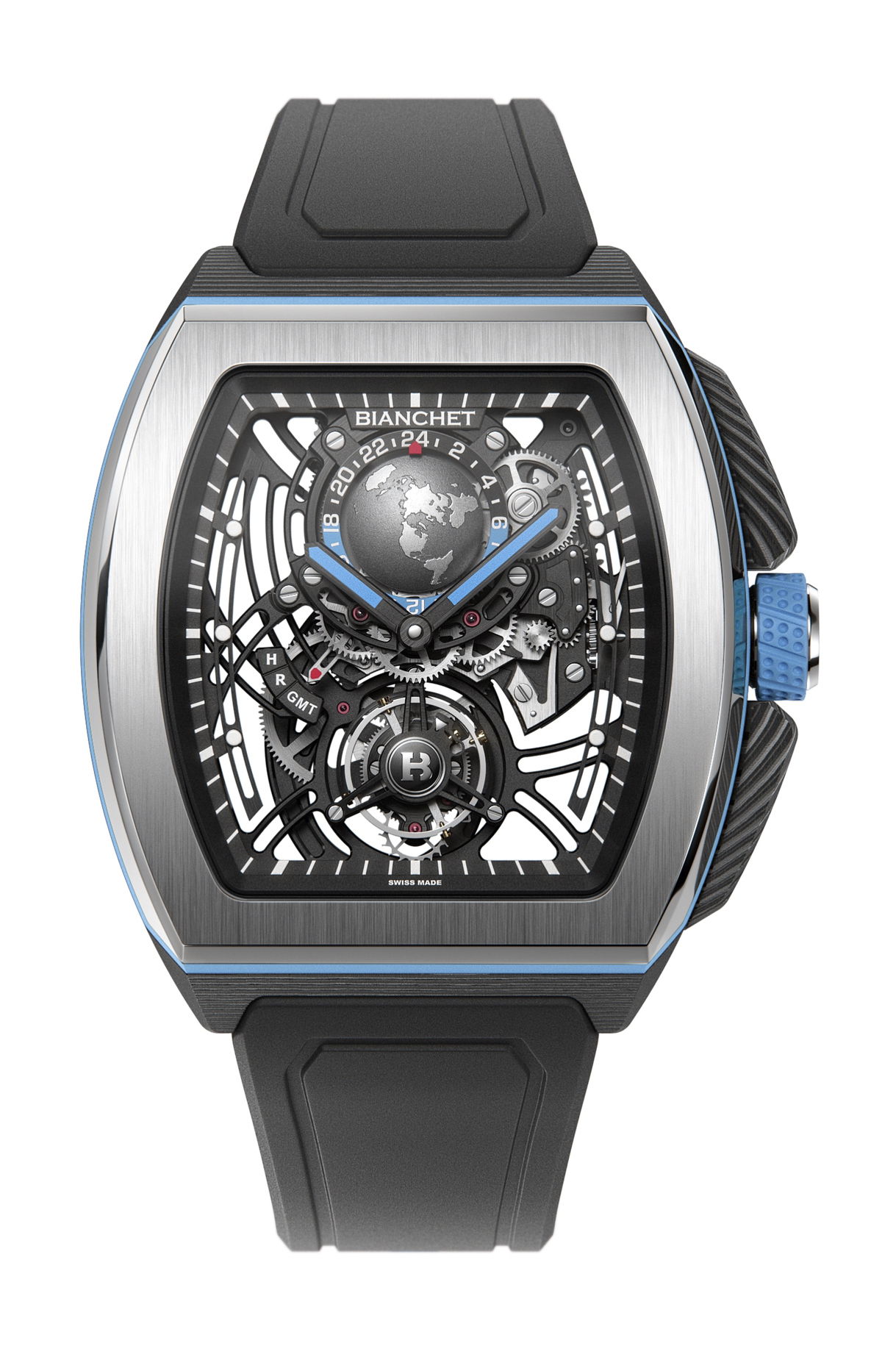 Bianchet Flying Tourbillon Sport GMT Hybrid Sky Blue luxury timepiece - detailed view
