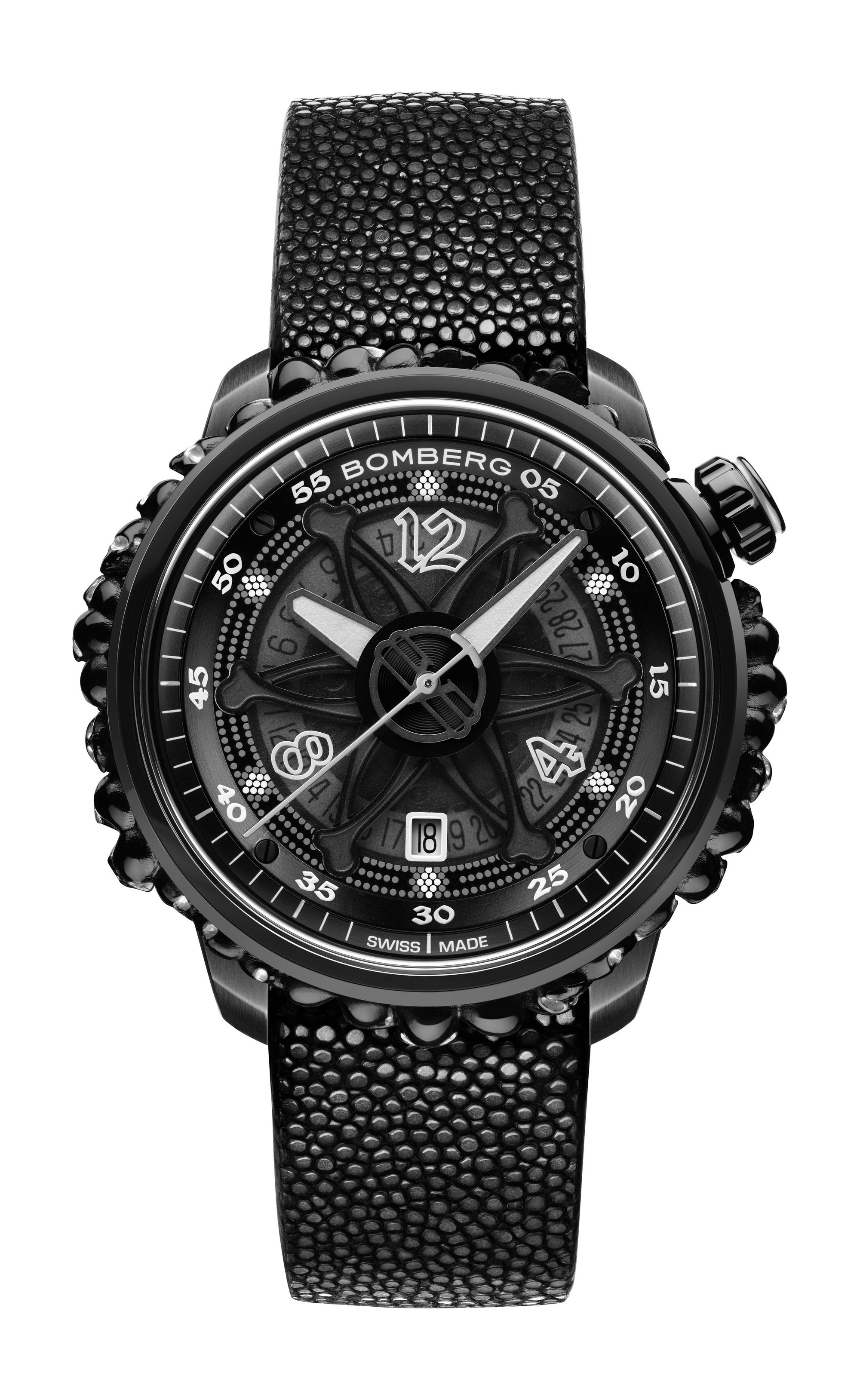 Bomberg BB-01 AUTOMATIC BLACK CATACOMB LIMITED EDITION luxury timepiece - detailed view