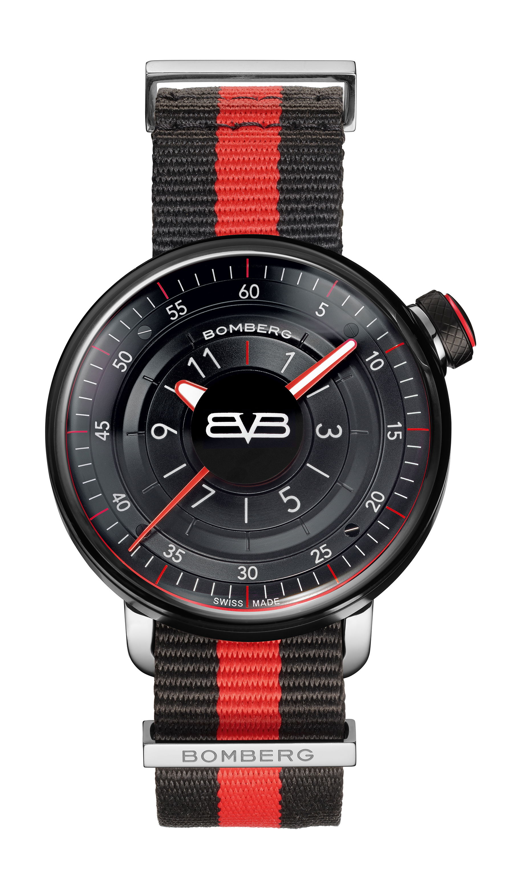 Bomberg BB-01 Black & red luxury timepiece - detailed view