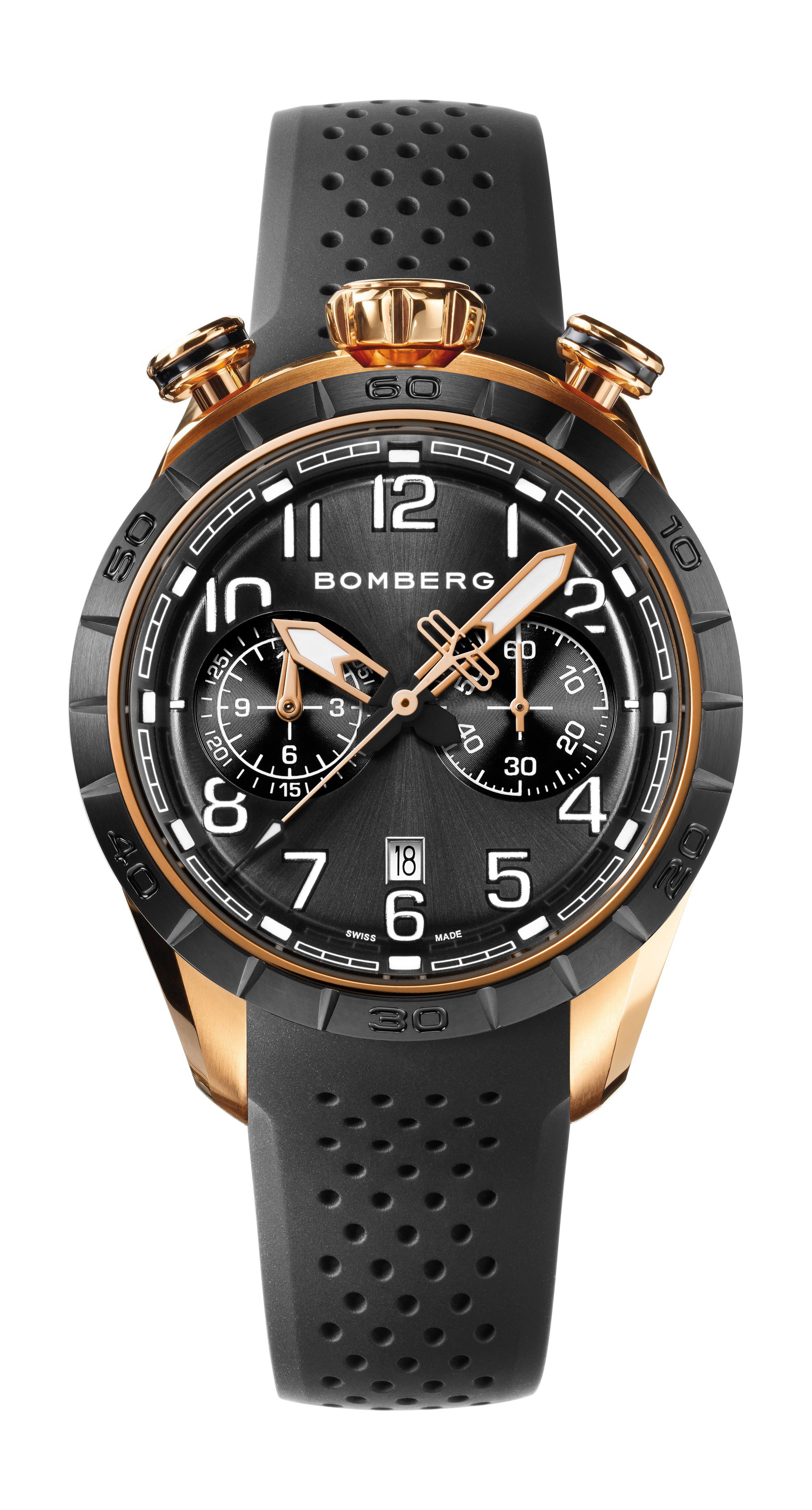 Bomberg BB-68 GOLD & BLACK luxury timepiece - detailed view