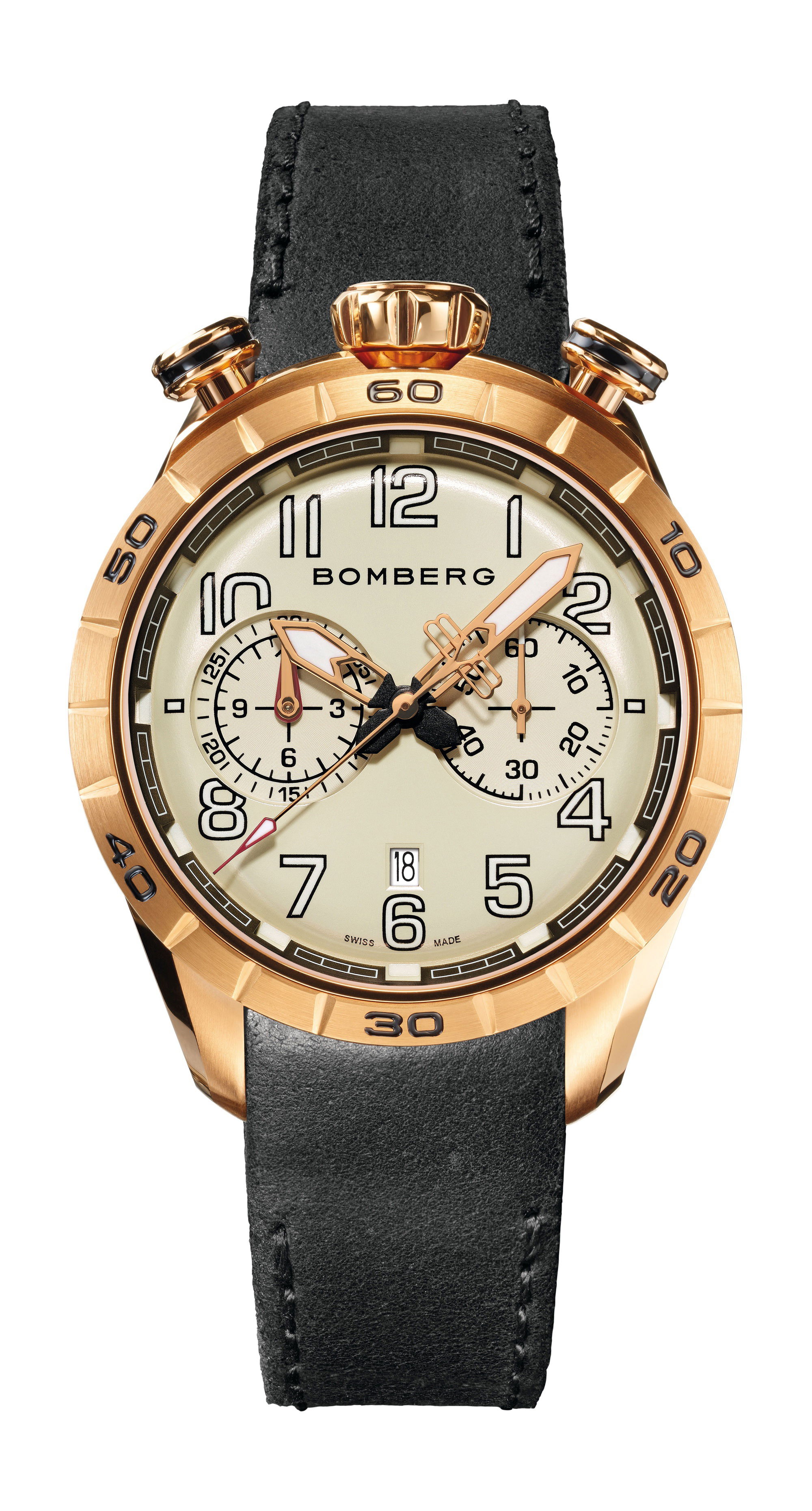 Bomberg BB-68 GOLD & BLACK luxury timepiece - detailed view