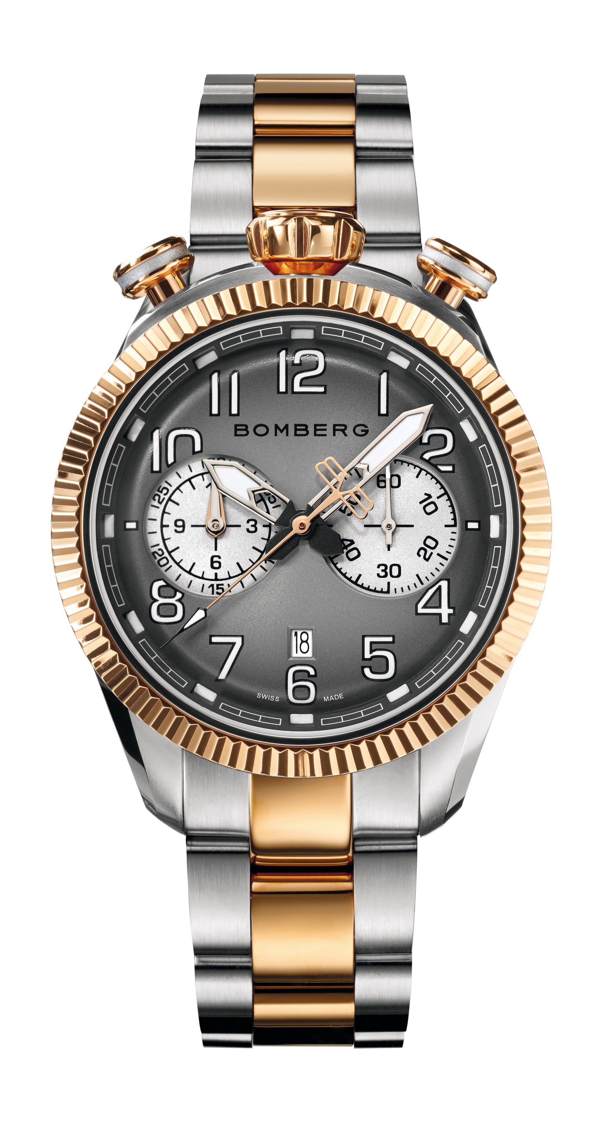 Bomberg BB-68 Grey & Gold luxury timepiece - detailed view
