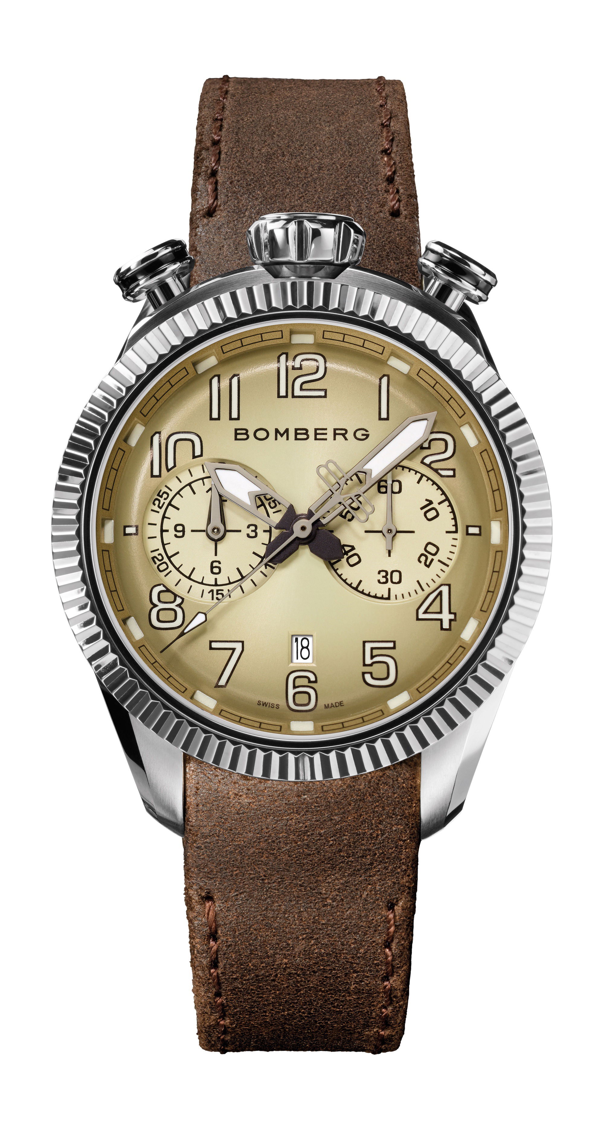 Bomberg BB-68 Ivory & Brown luxury timepiece - detailed view