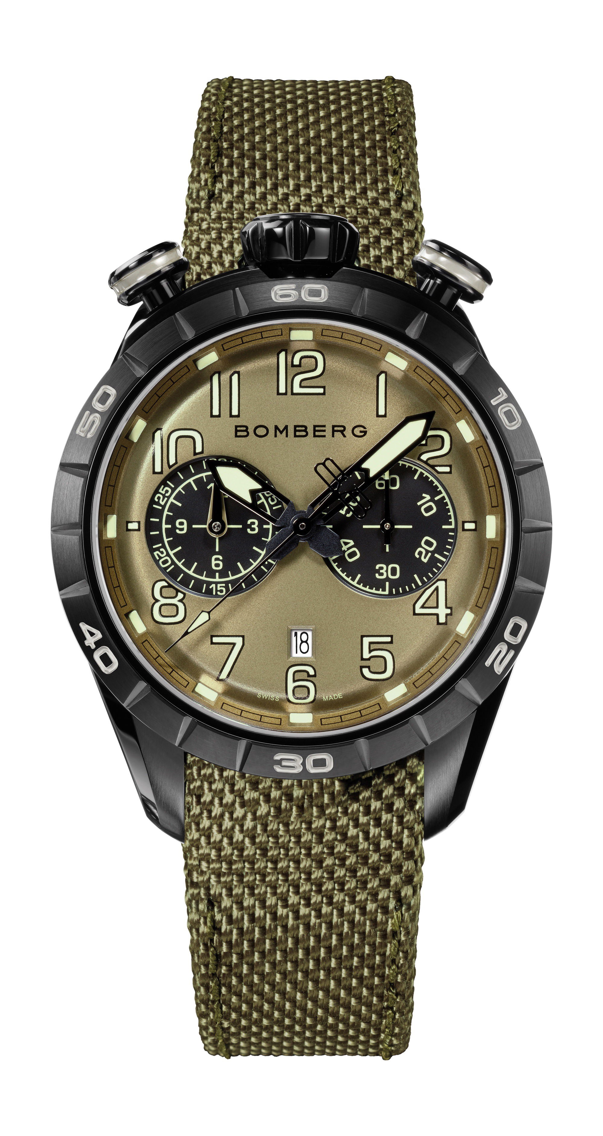 Bomberg BB-68 Military Green luxury timepiece - detailed view
