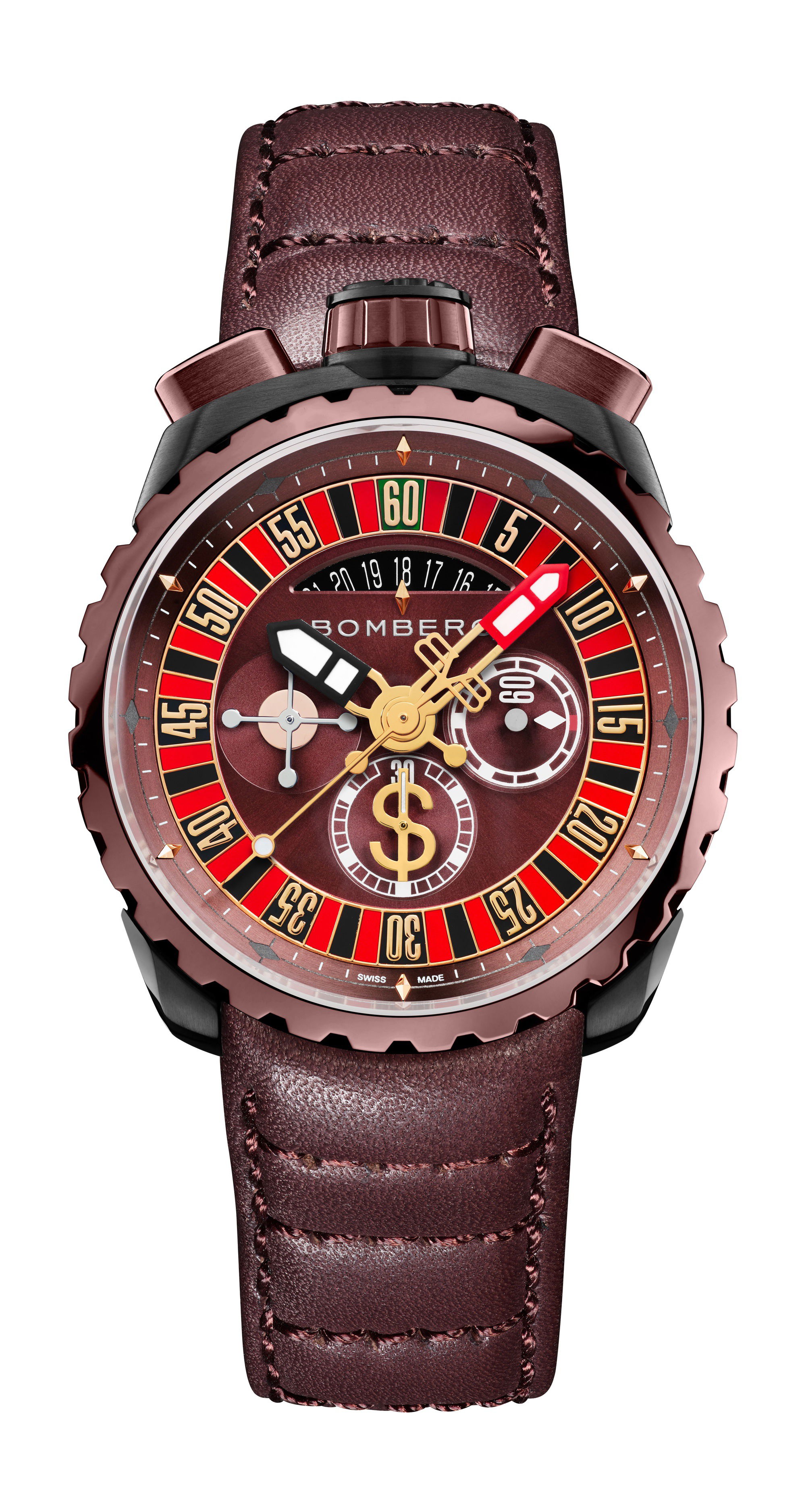 Bomberg BOLT-68 GAMBLER RED & BROWN SPECIAL EDITION luxury timepiece - detailed view