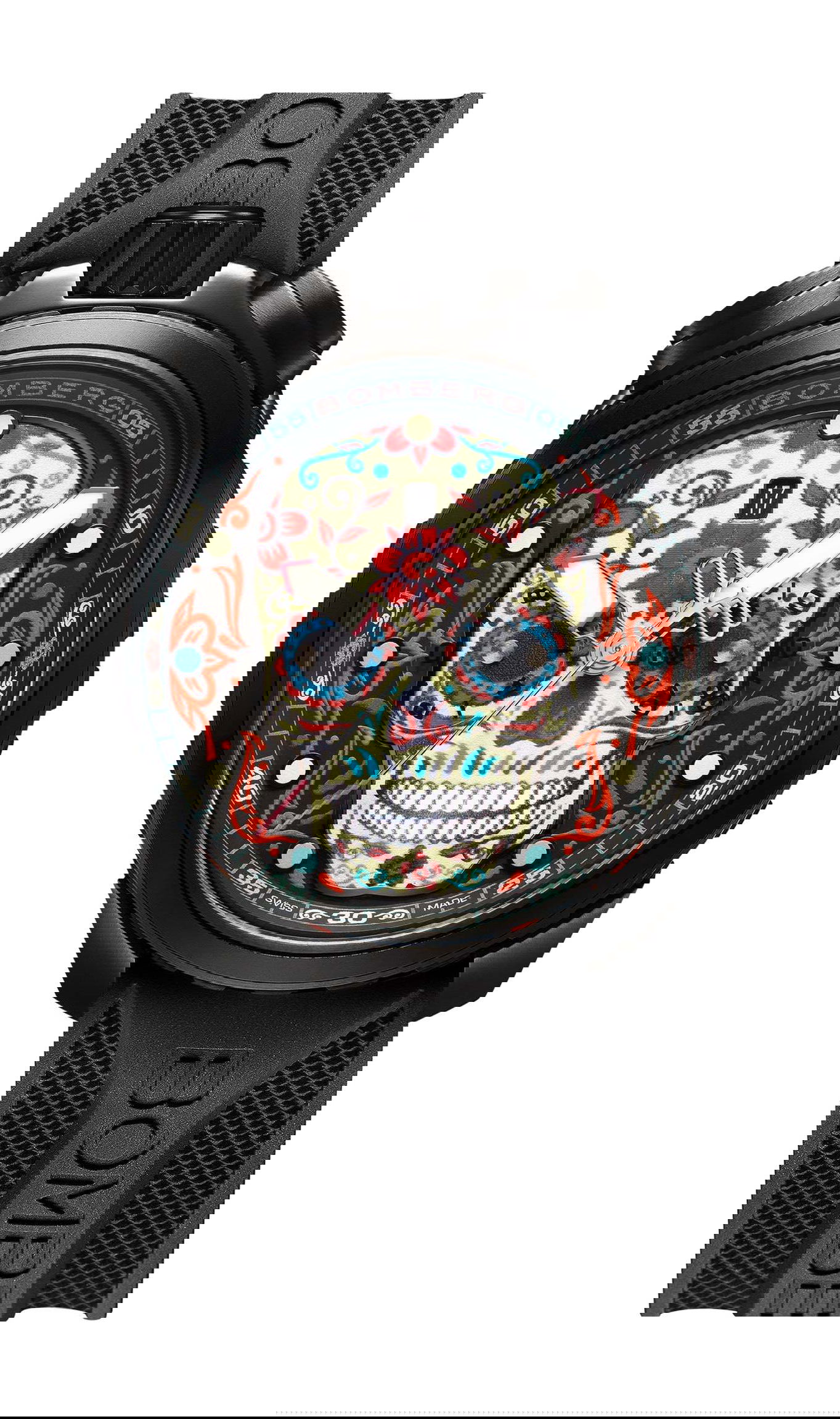 Bomberg BOLT-68 Heritage Sugar Skull Red luxury timepiece - detailed view