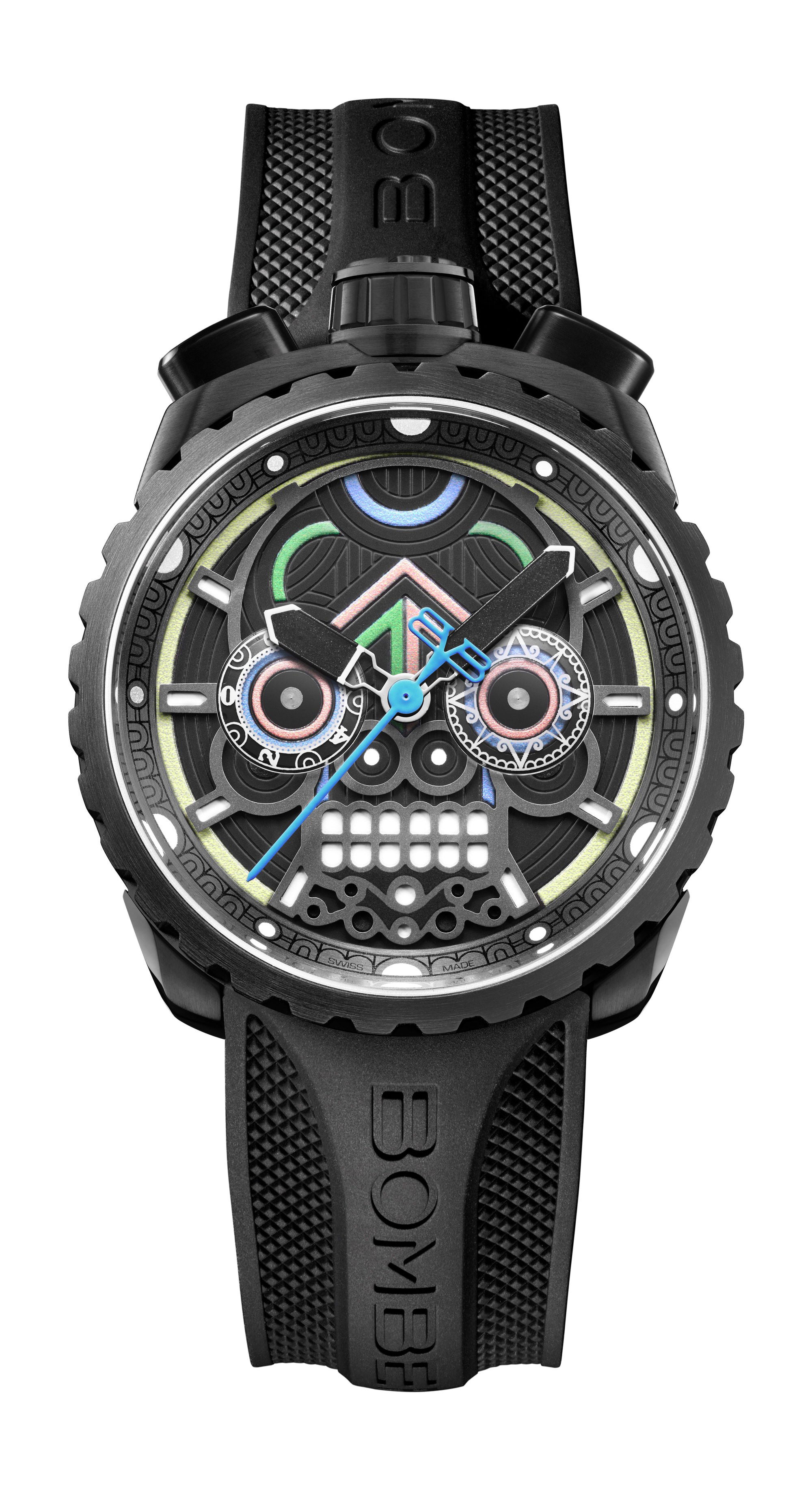 Bomberg BOLT-68 MAYA BLUE & BLACK SPECIAL EDITION luxury timepiece - detailed view