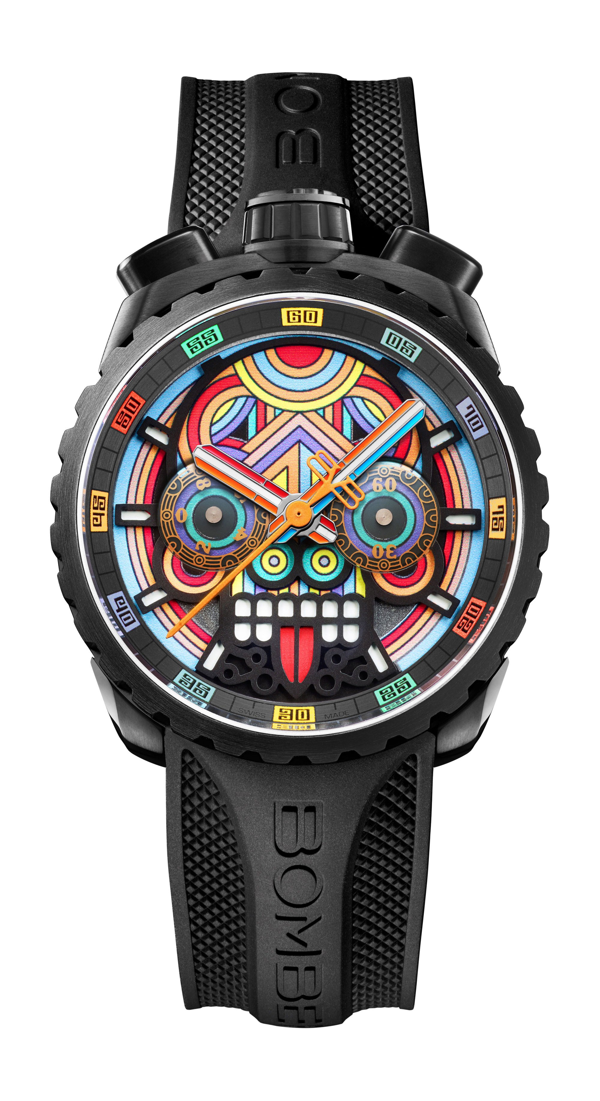 Bomberg BOLT-68 MAYA RED & BLACK SPECIAL EDITION luxury timepiece - detailed view