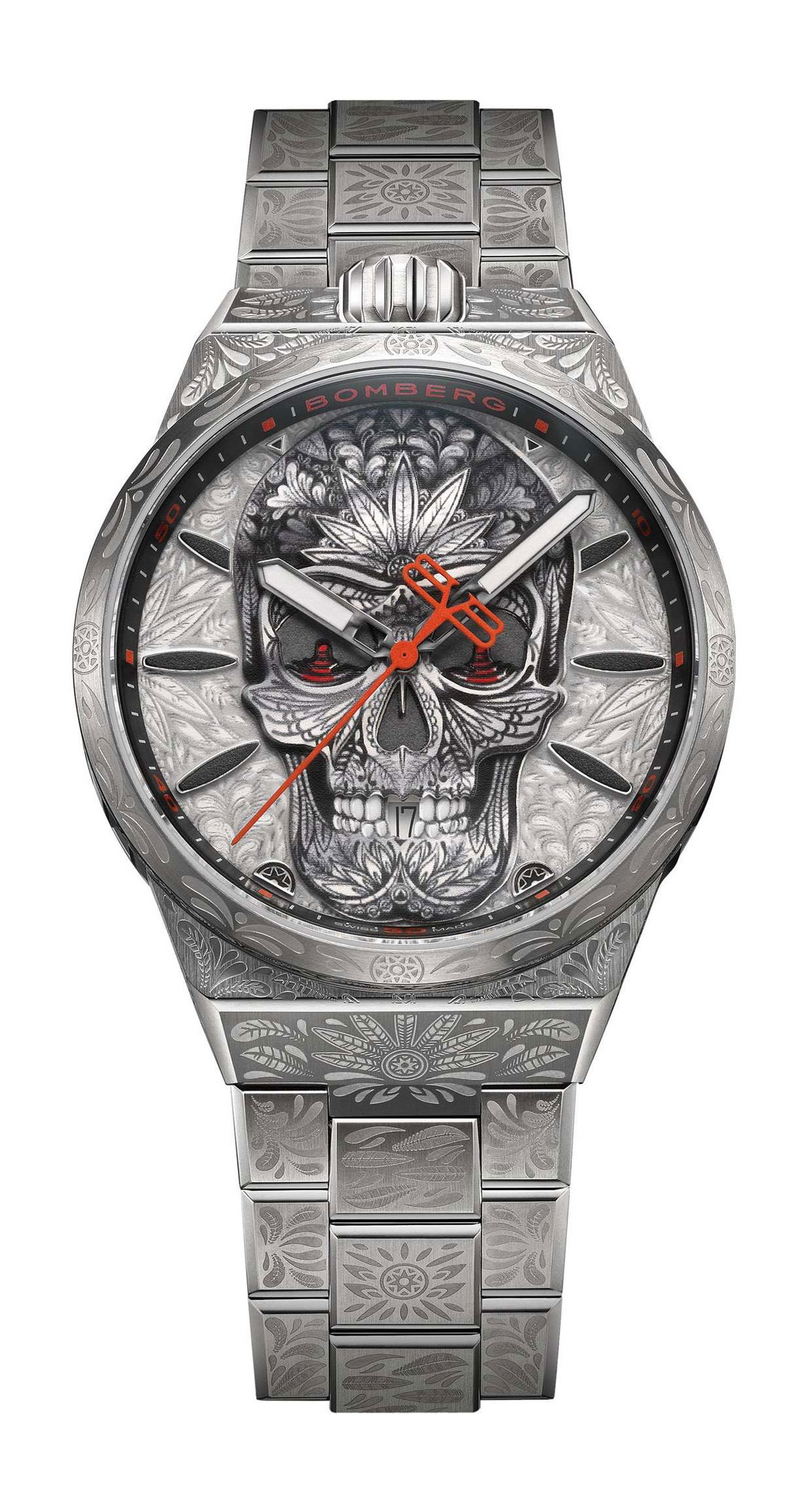 Bomberg BOLT-68 Neo Tattooed Skull Metal luxury timepiece - detailed view