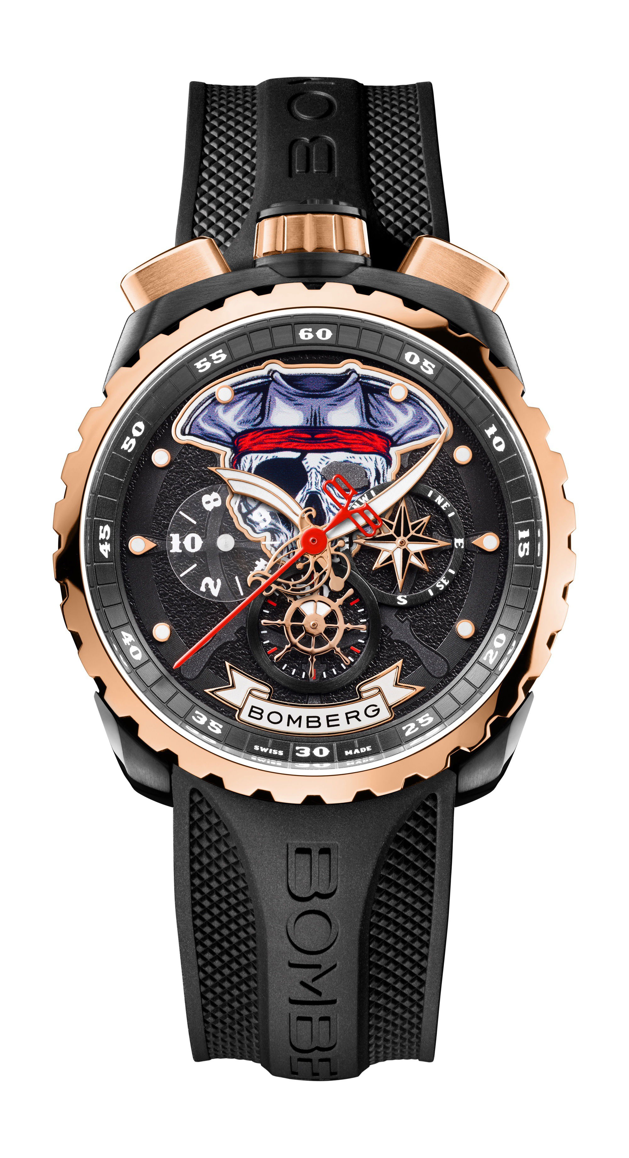 Bomberg BOLT-68 PIRATE RED & BLACK SPECIAL EDITION luxury timepiece - detailed view