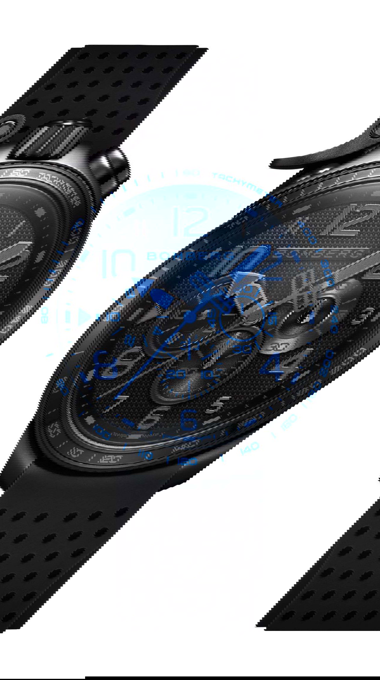 Bomberg BOLT-68 Racing Black & Blue luxury timepiece - detailed view