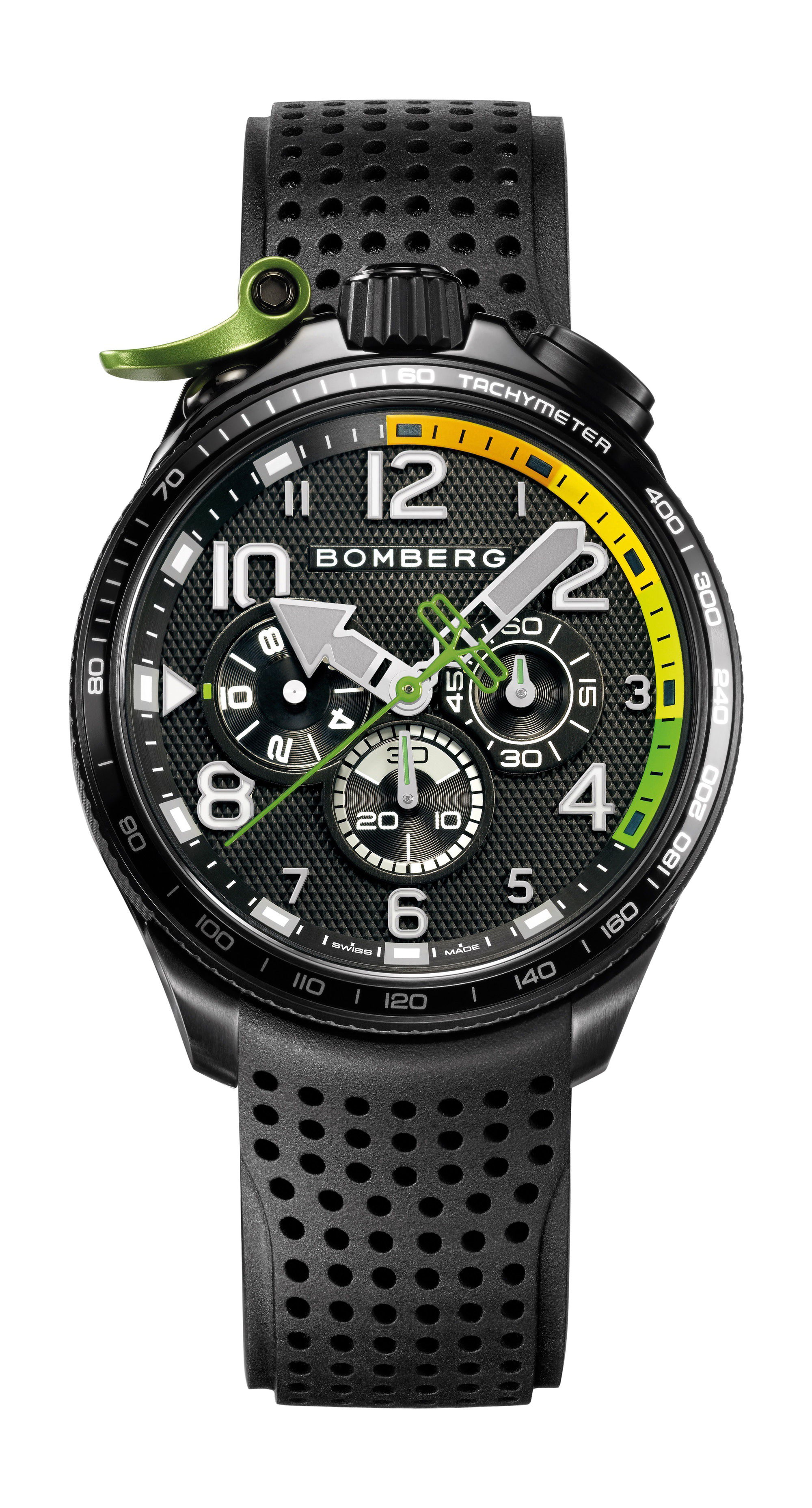 Bomberg BOLT-68 Racing Black & Green luxury timepiece - detailed view