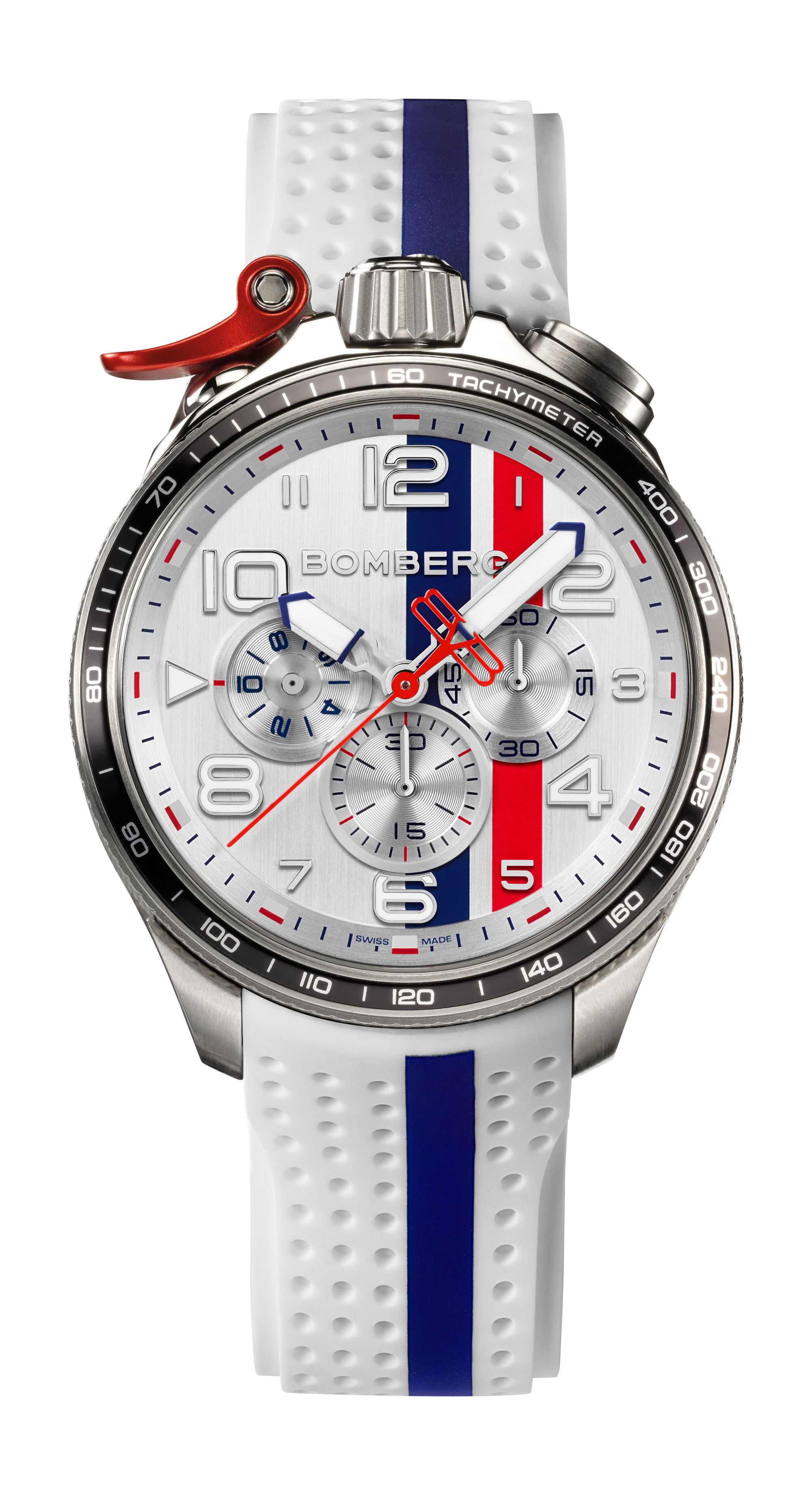 Bomberg BOLT-68 Racing Navy Stripe luxury timepiece - detailed view