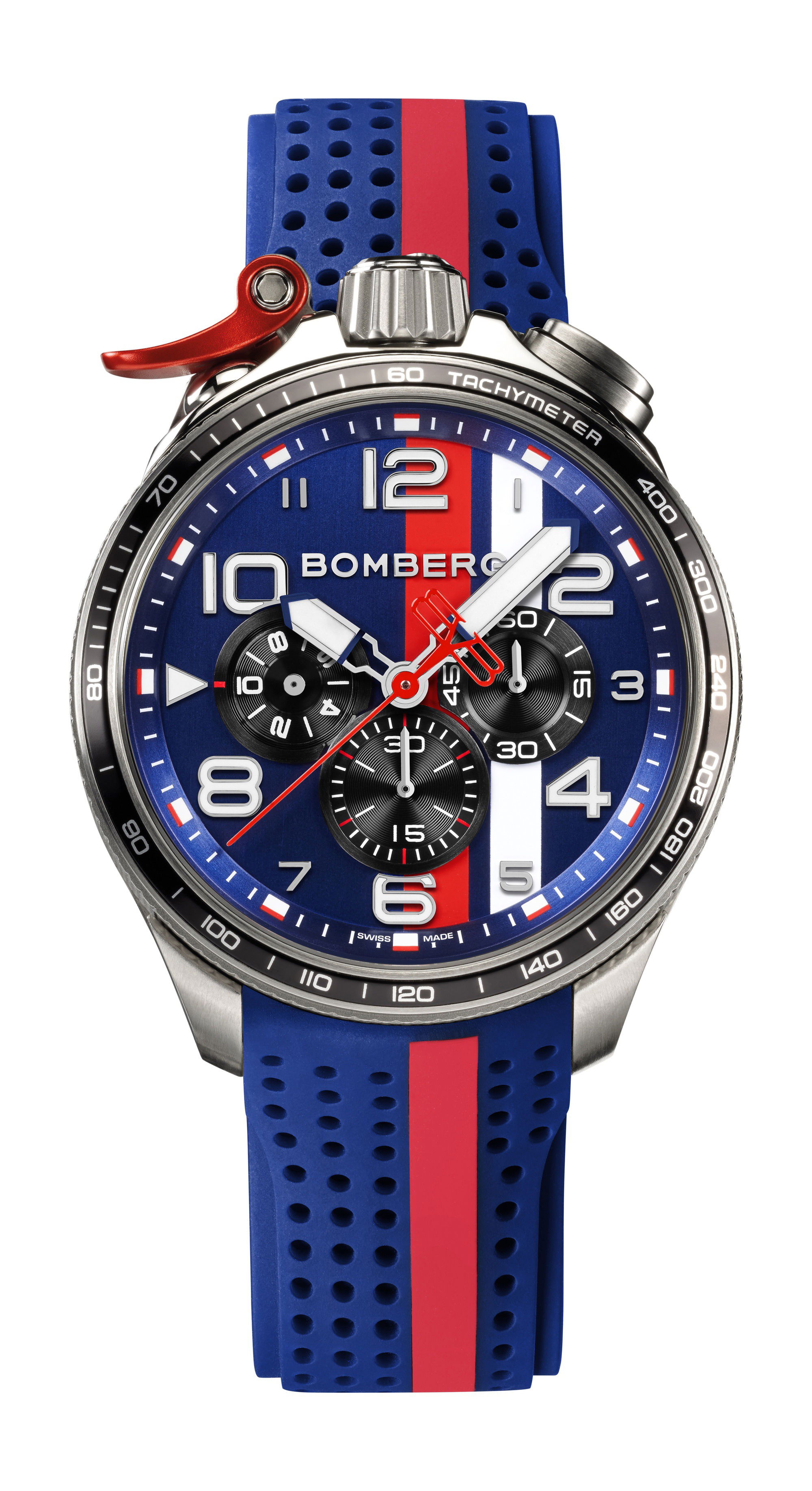 Bomberg BOLT-68 Racing Red Stripe luxury timepiece - detailed view