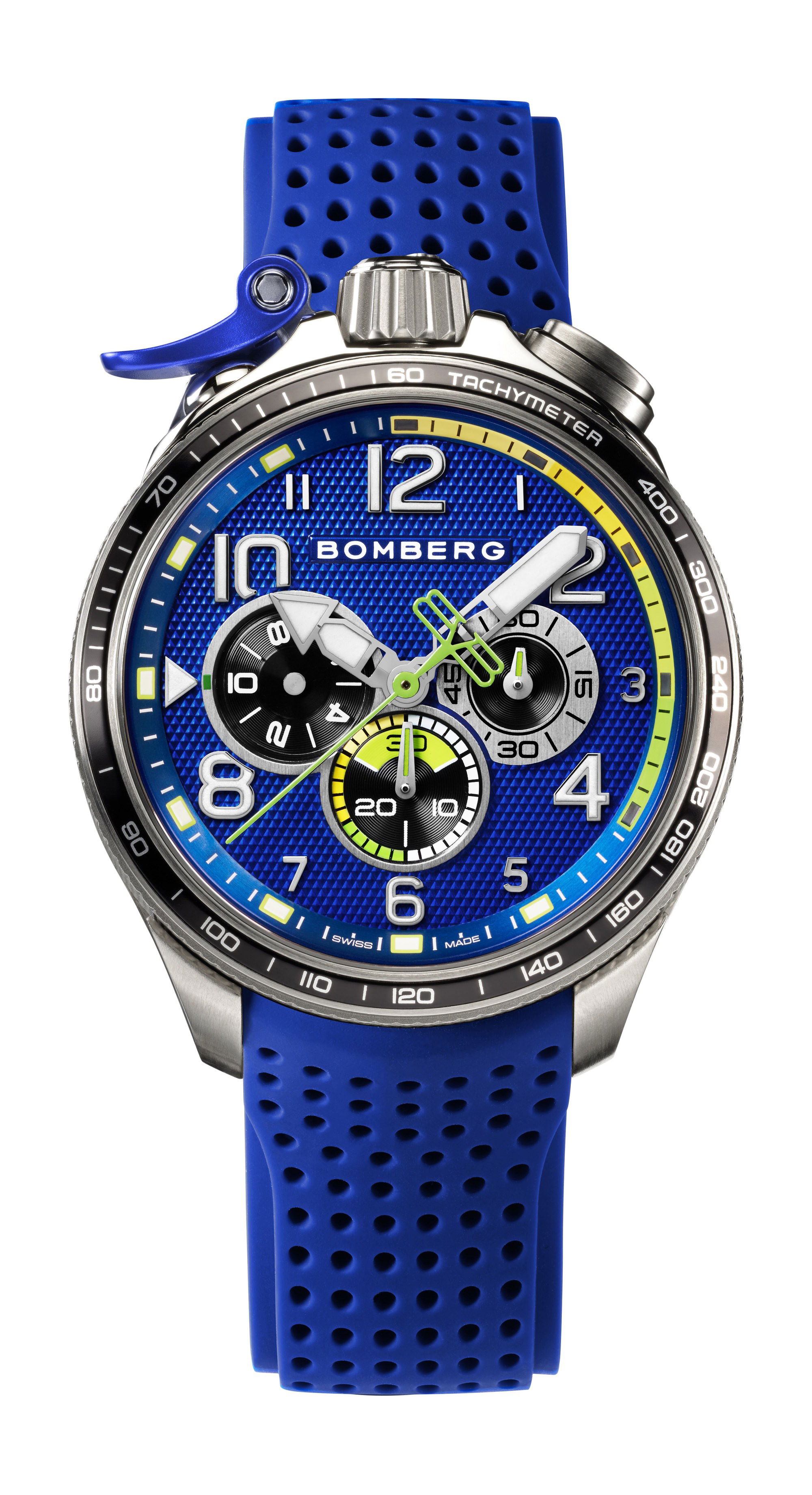 Bomberg BOLT-68 Racing Royal Blue luxury timepiece - detailed view