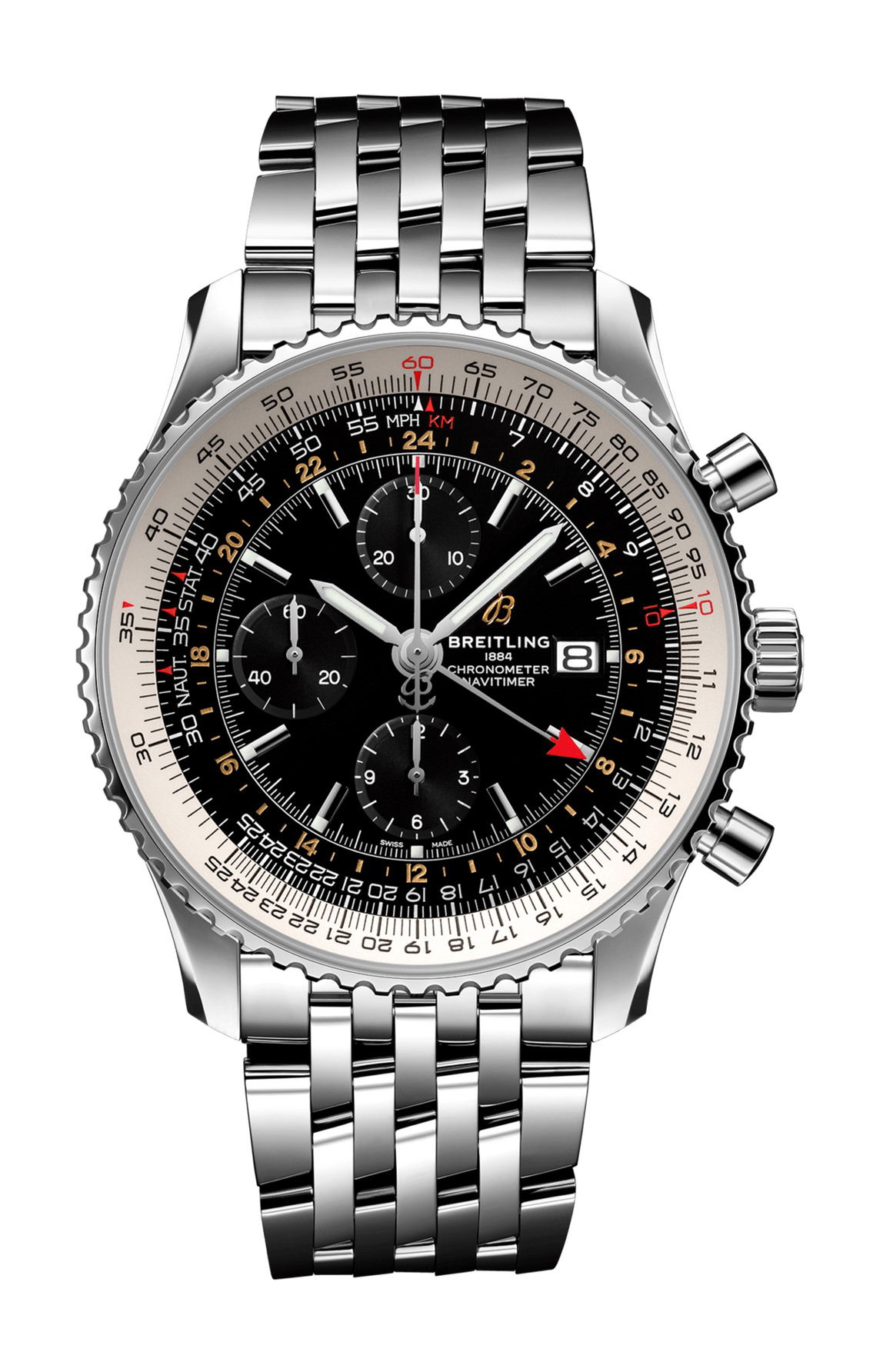Breitling Navitimer Chronograph GMT 46 luxury timepiece - detailed view