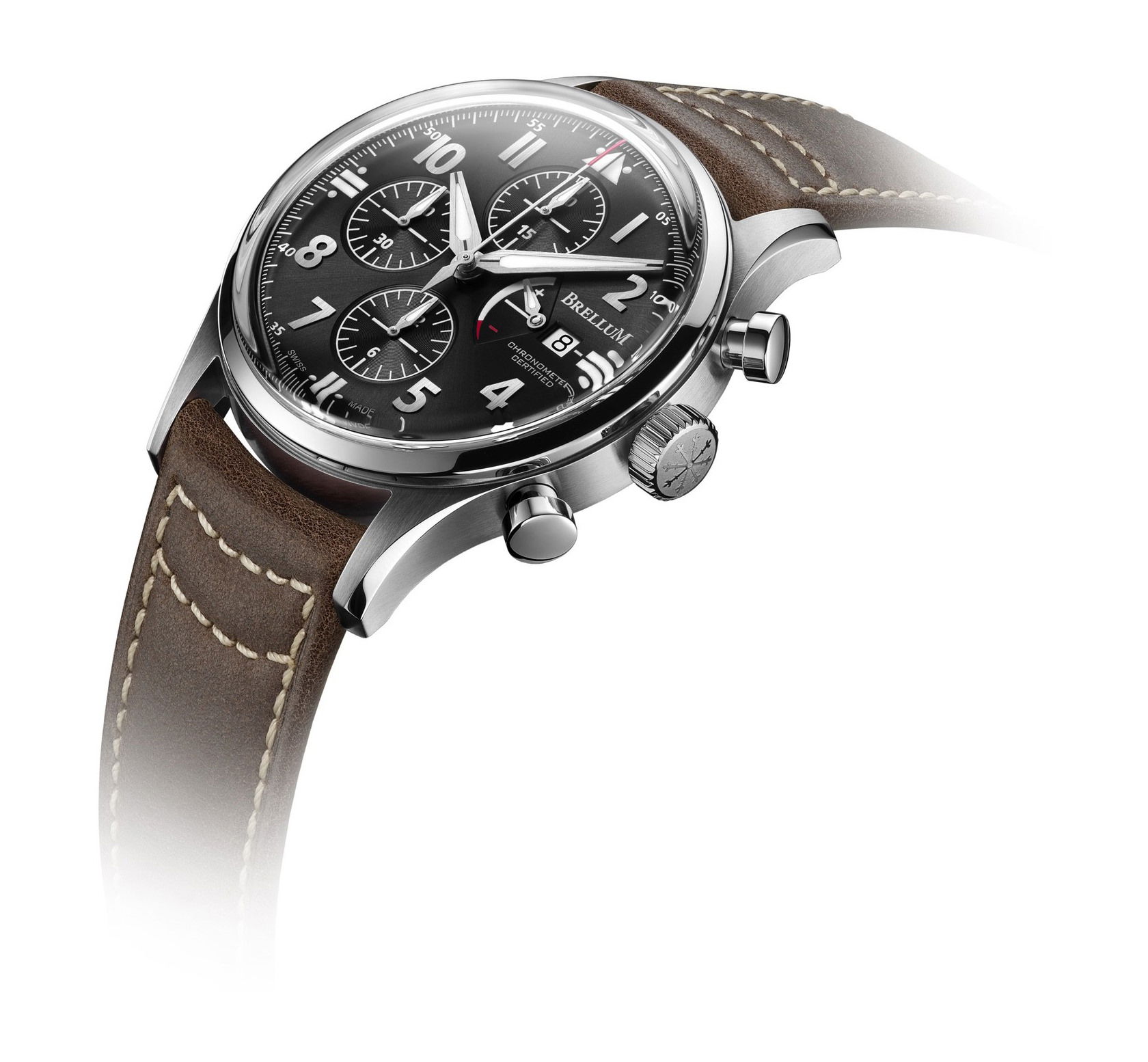 Brellum Pilot Power Reserve Black luxury timepiece - detailed view