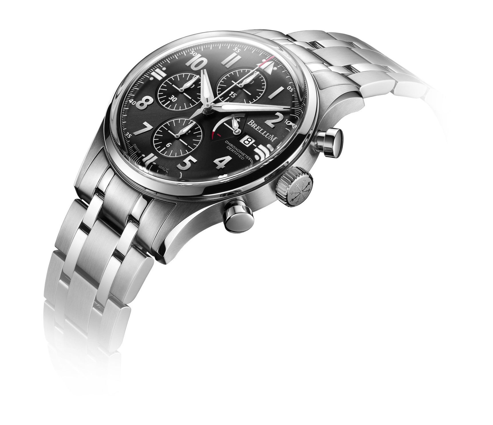 Brellum Pilot Power Reserve Black luxury timepiece - detailed view