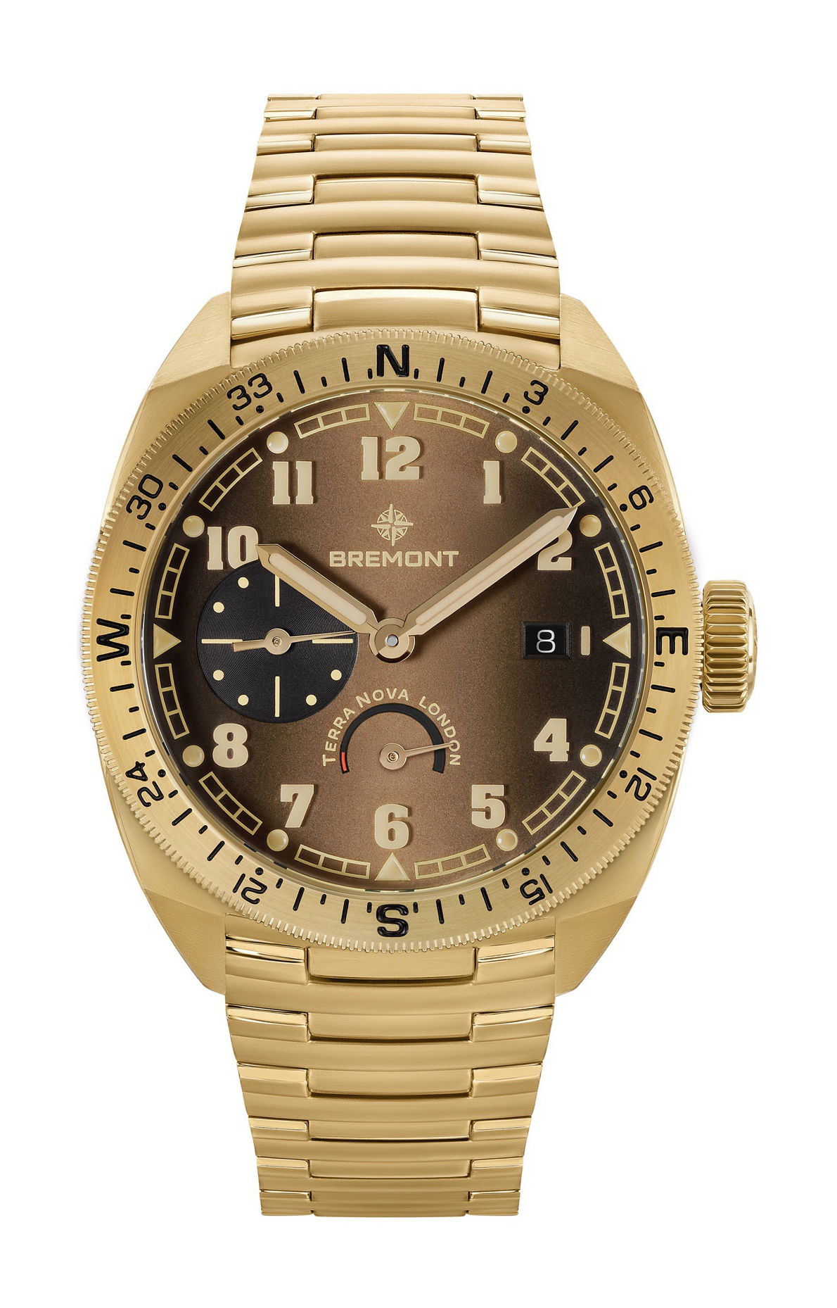 Bremont Terra Nova 40.5 Turning Bezel Power Reserve Bronze luxury timepiece - detailed view