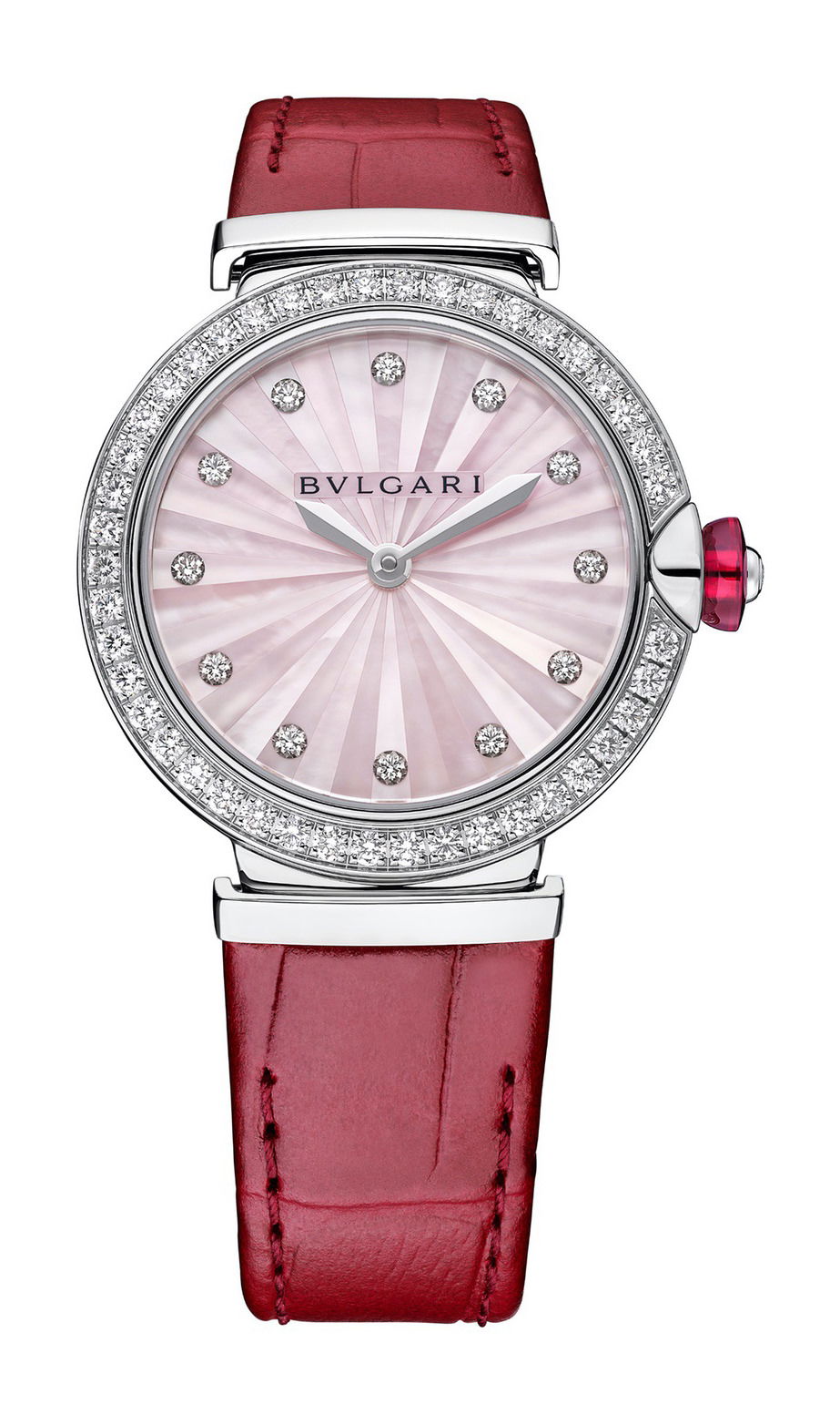 Bvlgari Lvcea Intarsio Pink Mother-of-Pearl 33mm luxury timepiece - detailed view