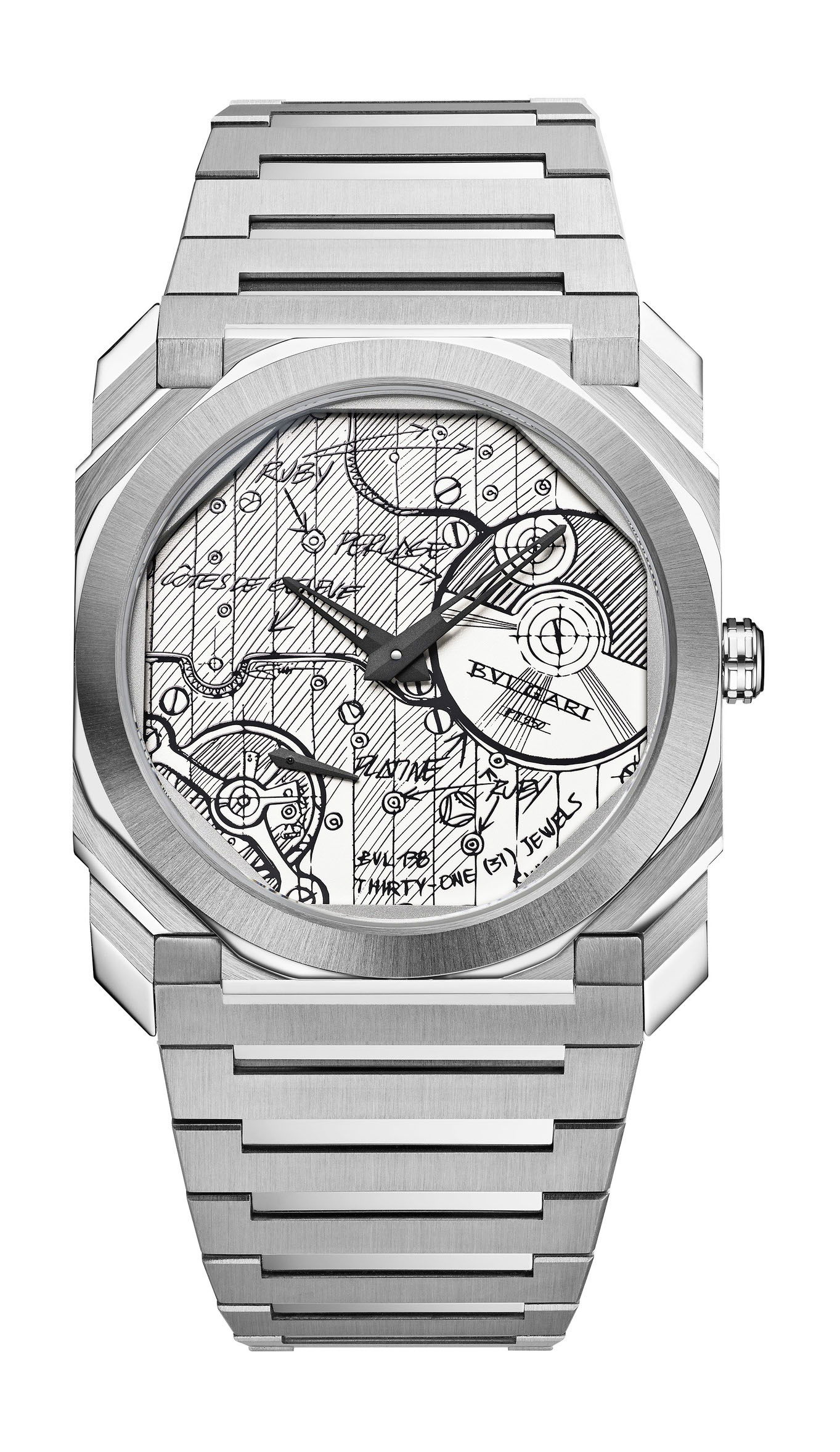 Bvlgari Octo Finissimo Chronograph GMT BVL 318 Sketch luxury timepiece - detailed view