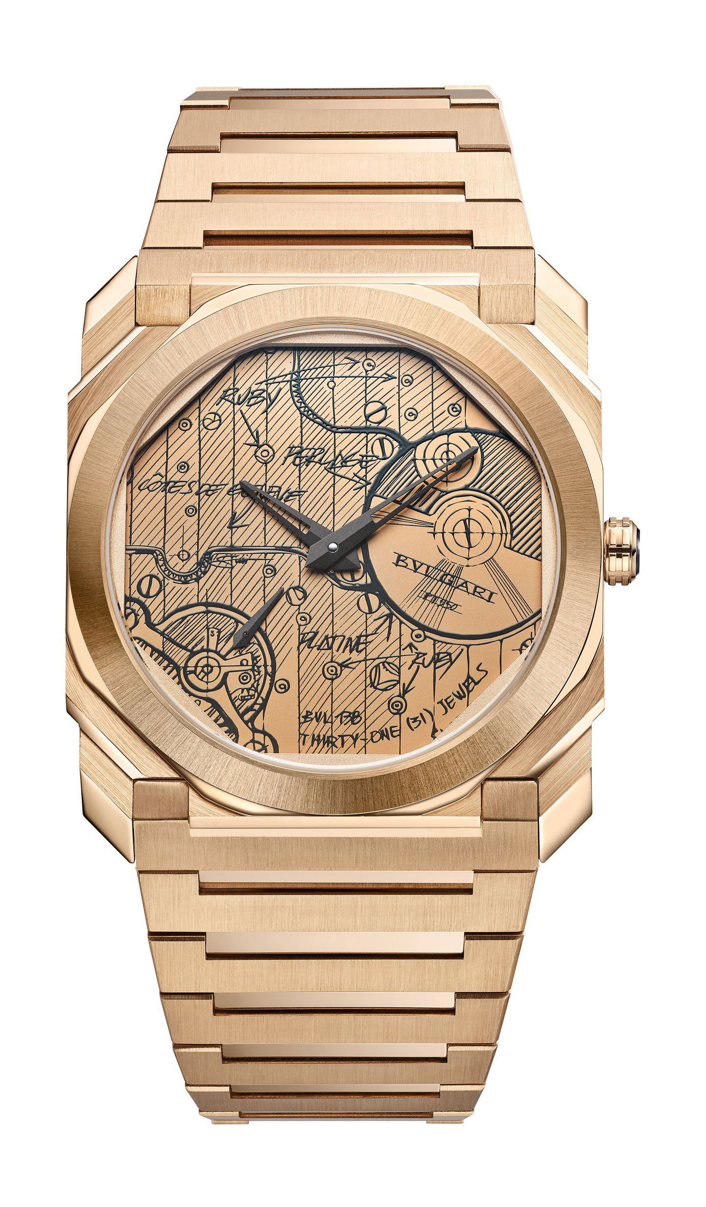 Bvlgari Octo Finissimo Chronograph GMT BVL 318 Sketch luxury timepiece - detailed view